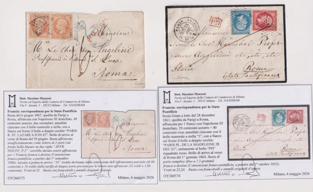France 1863/1867 - Correspondence for the Pontifical State