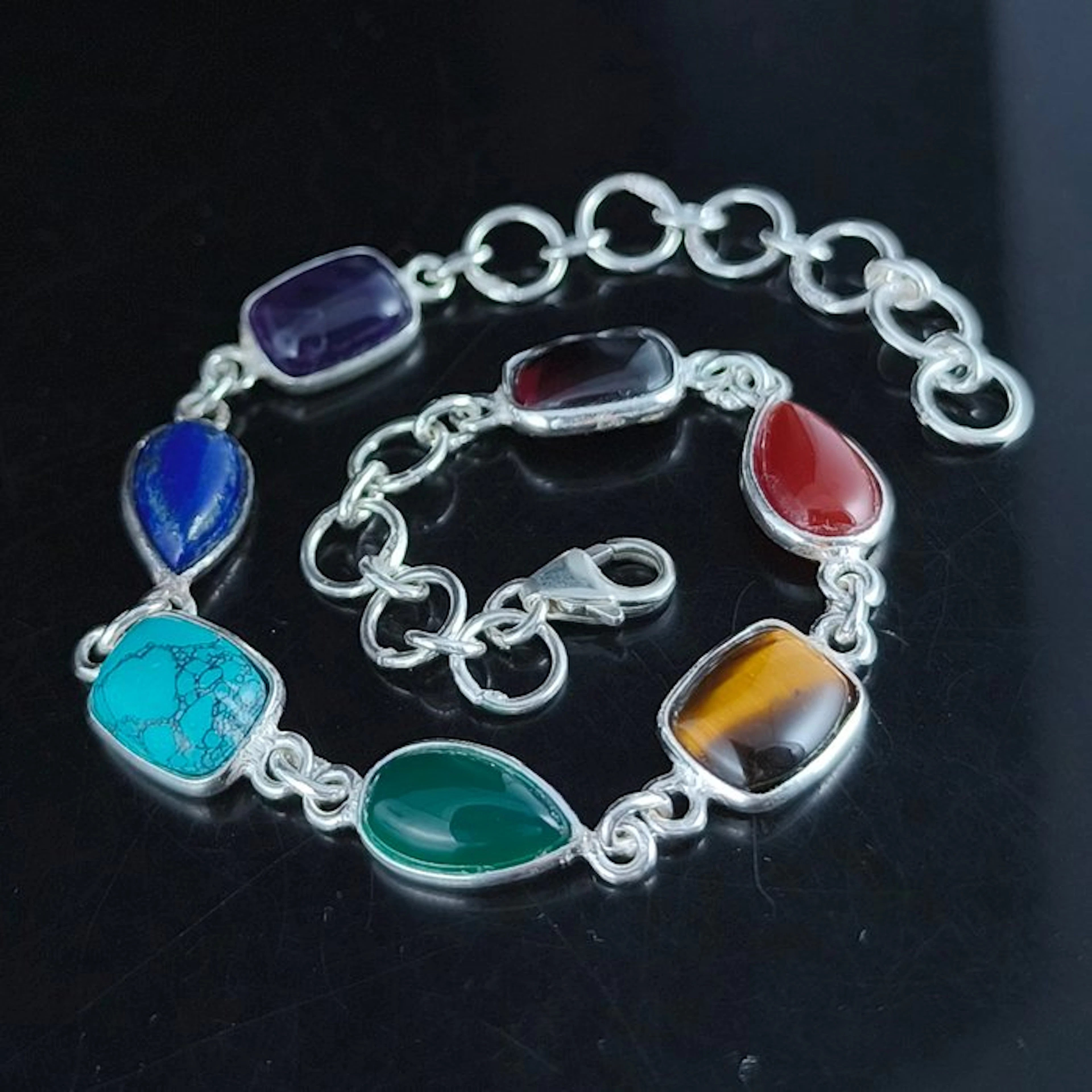 Mixed gemstones - Silver - Bracelet - Sterling silver