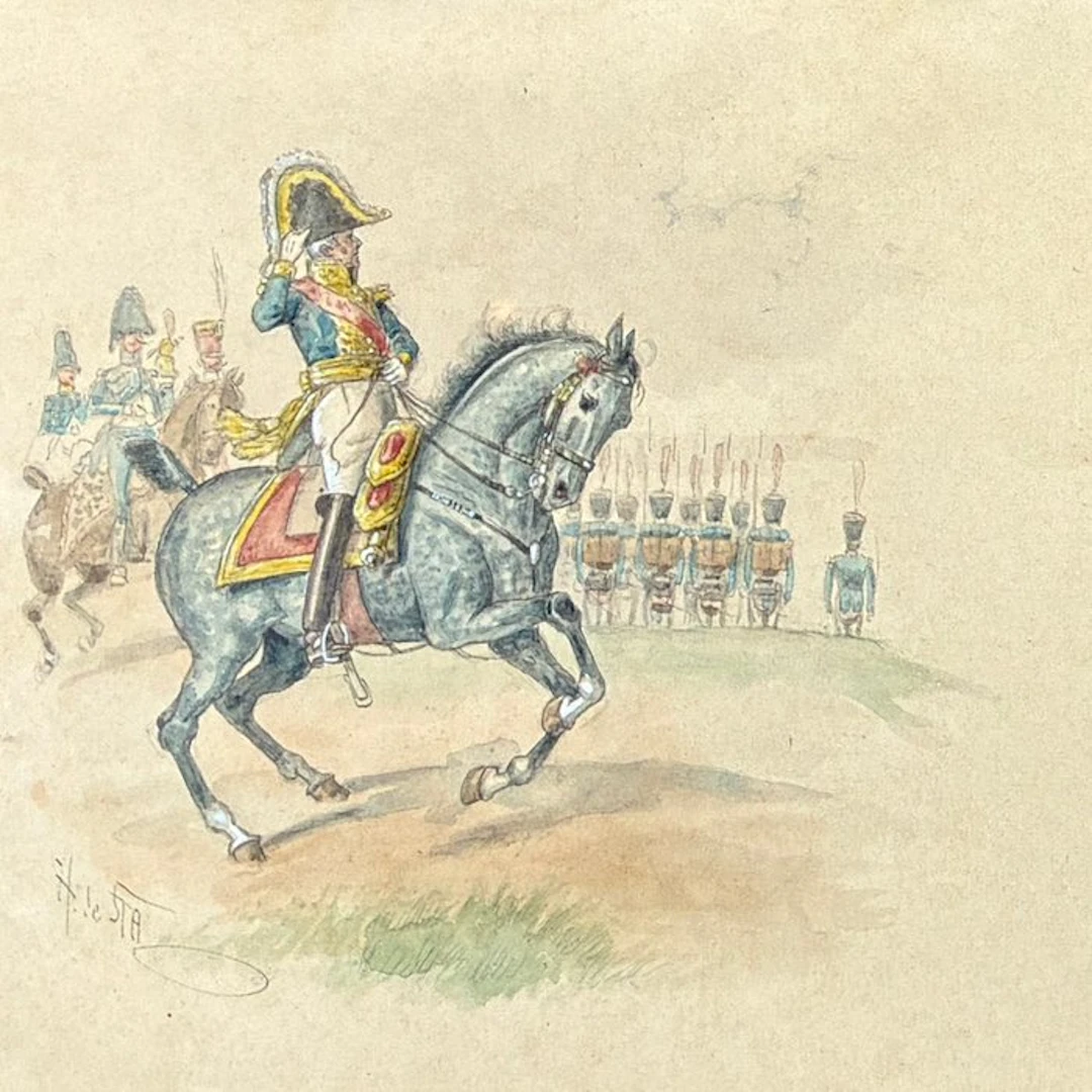 Henri de Sta (1846-1920) - Napoléon cavalier - Paysage...