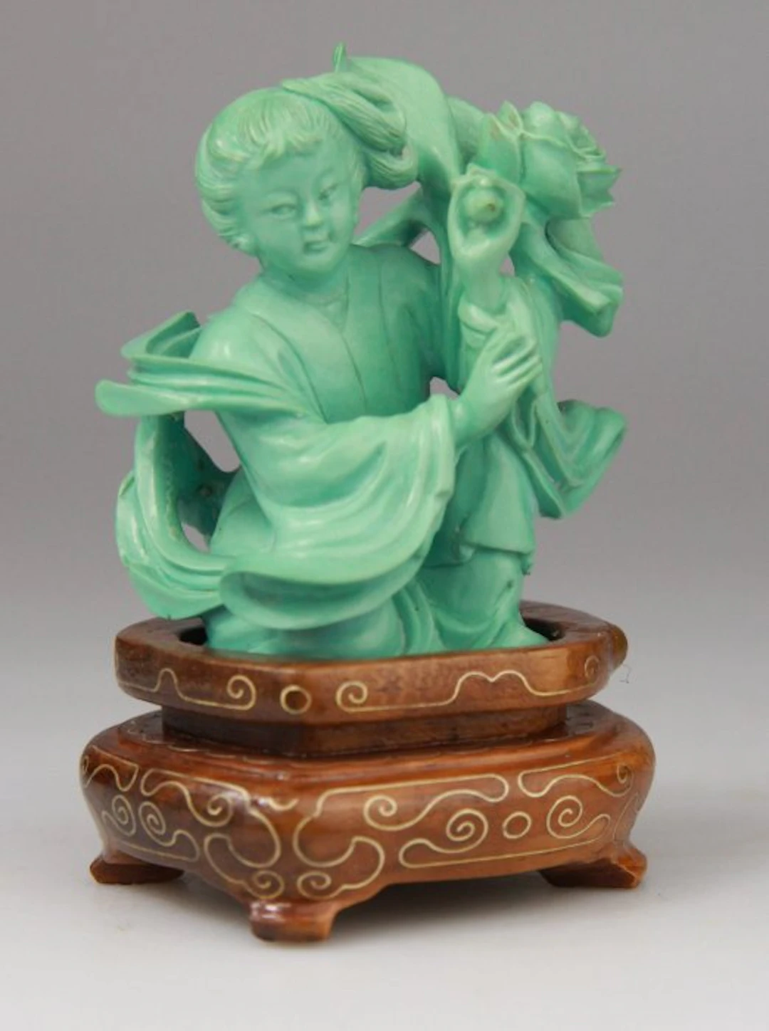 Statue Turquoise Sculpture Chinese Lady Carving Statue Stand - Stone