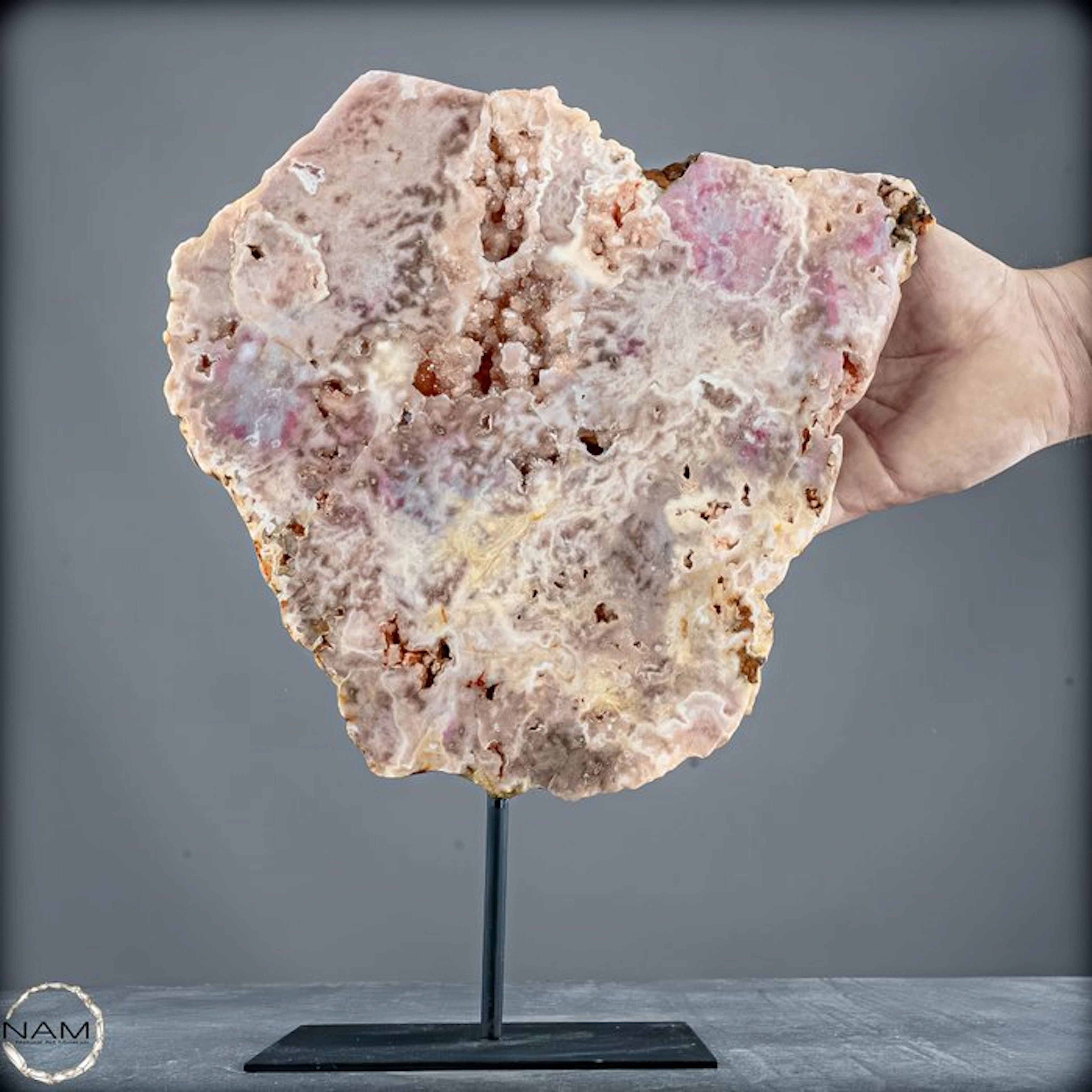 Pink amethyst with purple amethyst – natural druzy on a stand on Base-