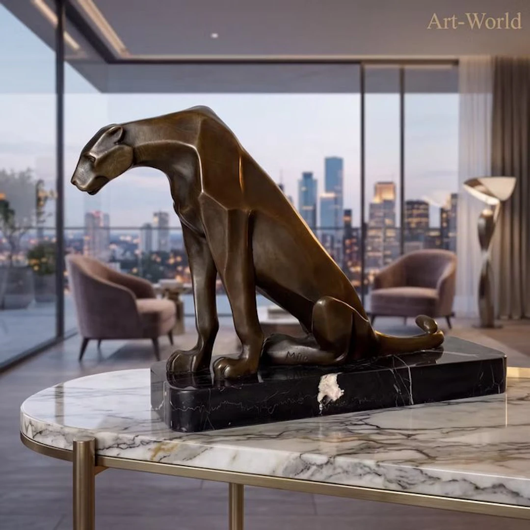 Statue, Exclusief bronzen sculptuur van een panther