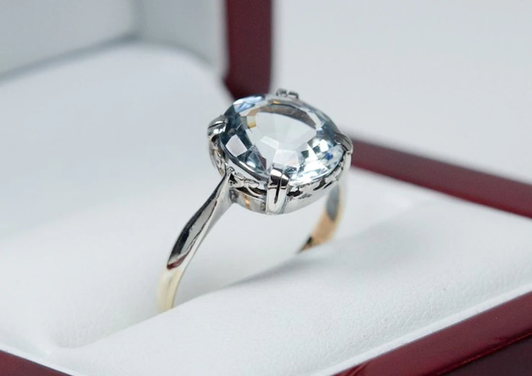 - Art Deco - 8K Gold/Silver - 3.50 ct natural Aquamarine - Ring