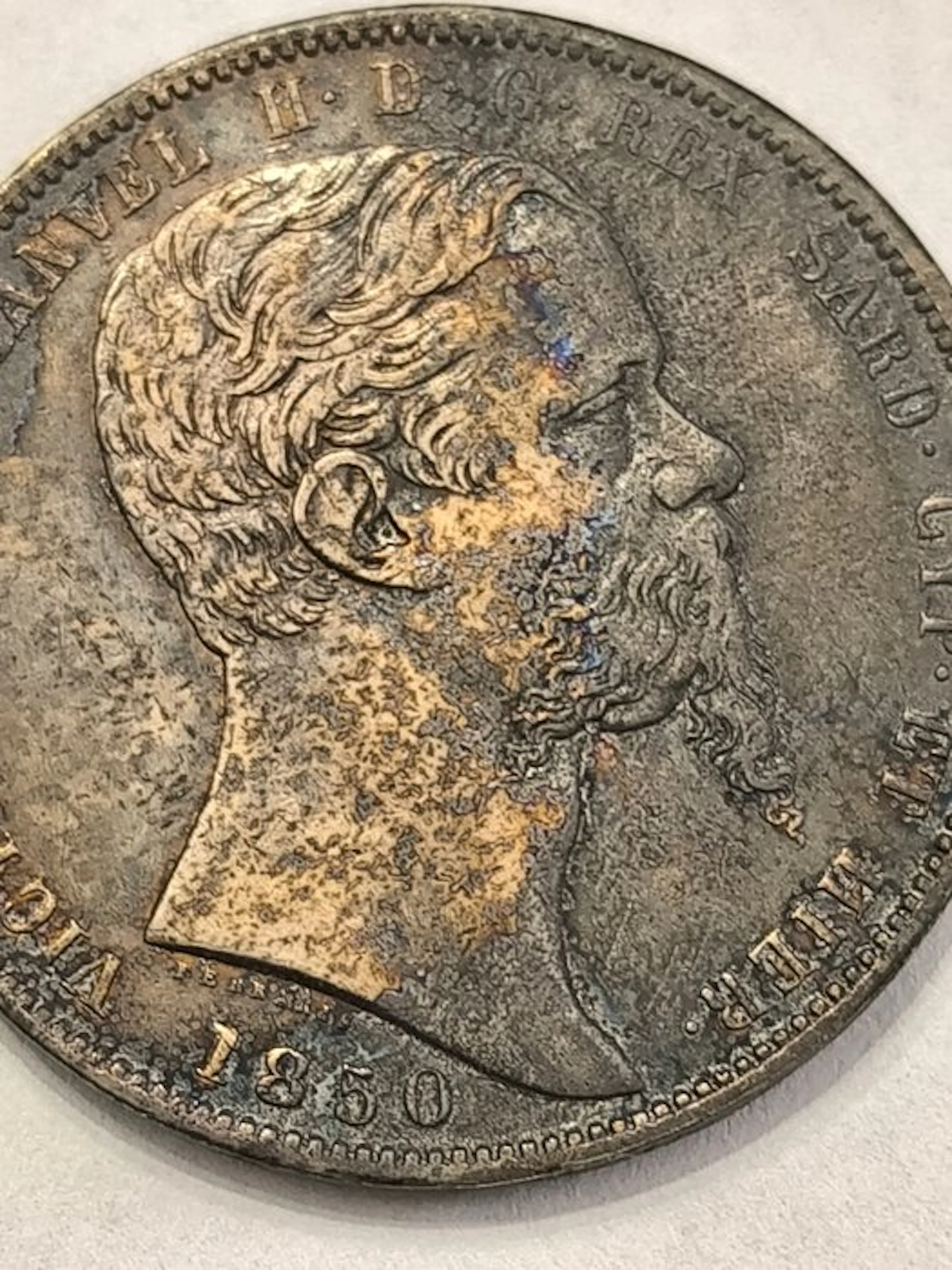 Italy, Savoy Vittorio Emanuele II. 5 Lire 1850 Torino (R2)