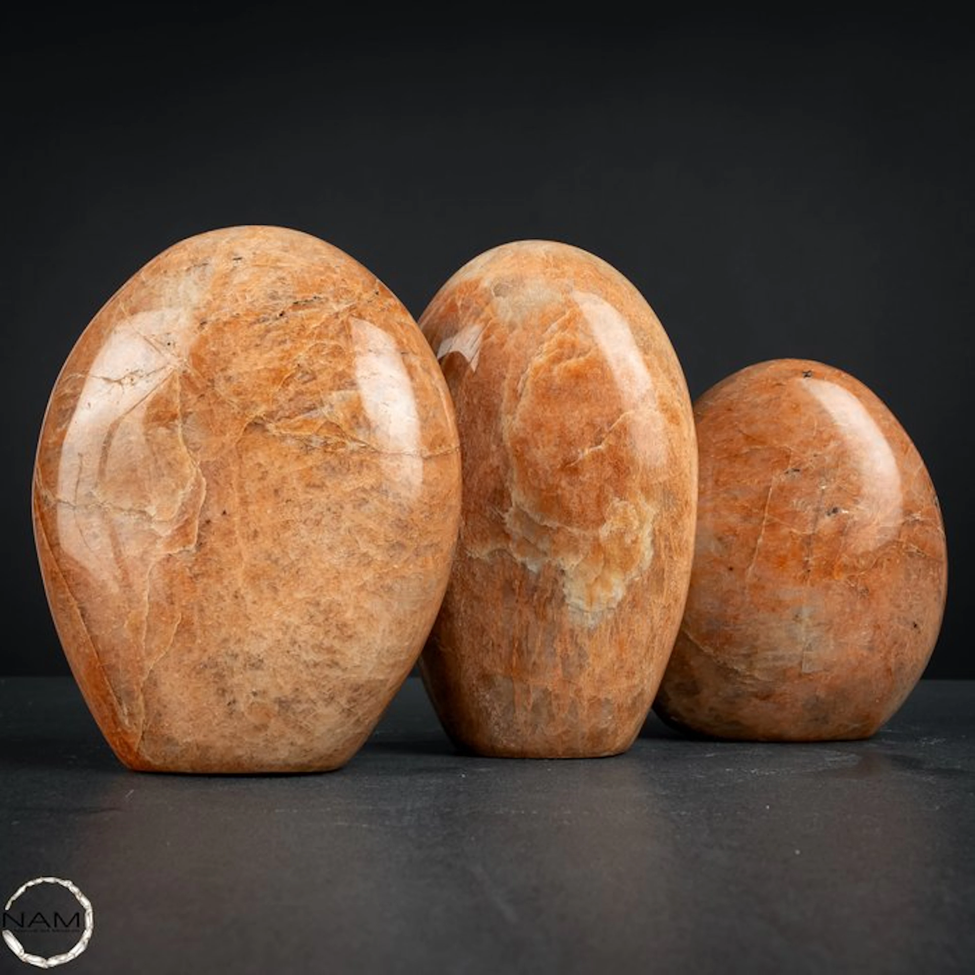 Peach Moonstone Free-Form Set – Three warm natural...