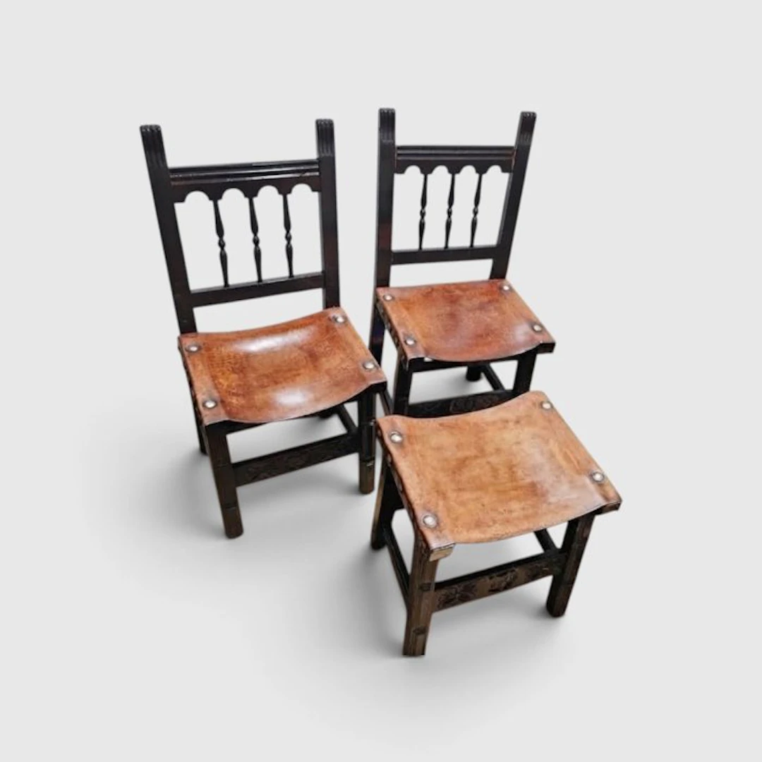 Artesano - Chair (3) - Leather - Two chairs and one stool