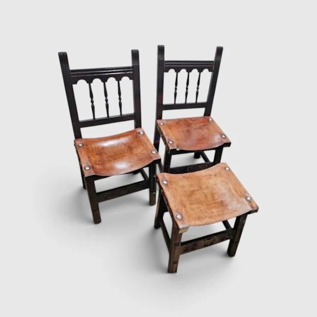 Artesano - Chair (3) - Leather - Two chairs and one stool