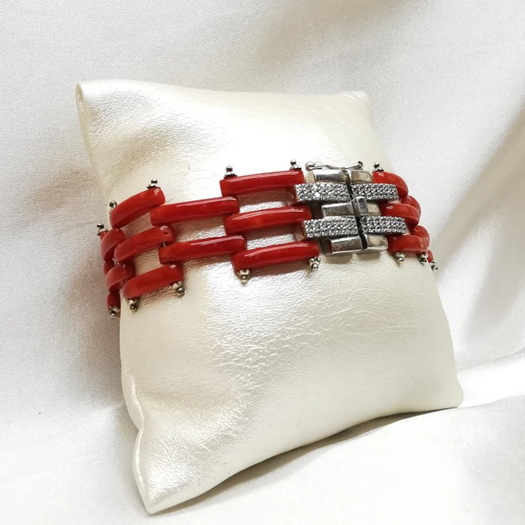 Blood Coral - Silver - Bracelet - handmade