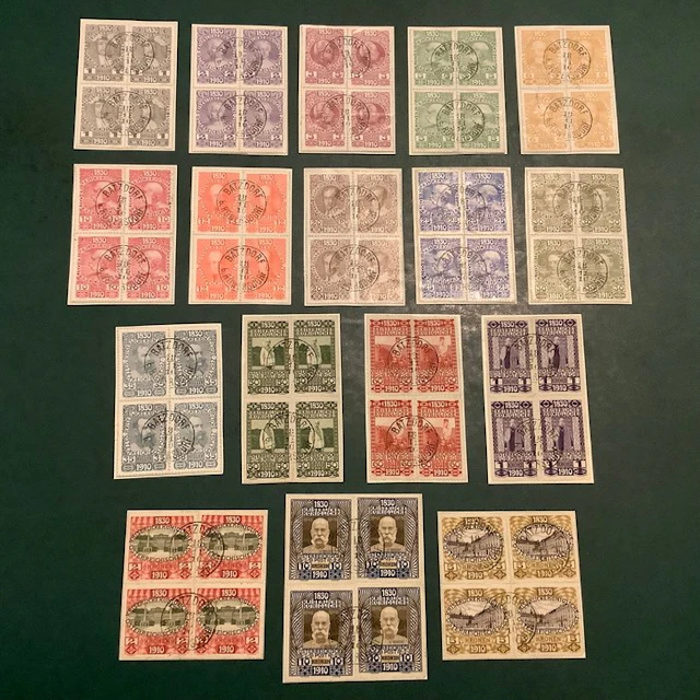 Austria 1910 - Anniversary series in blocks of four with...