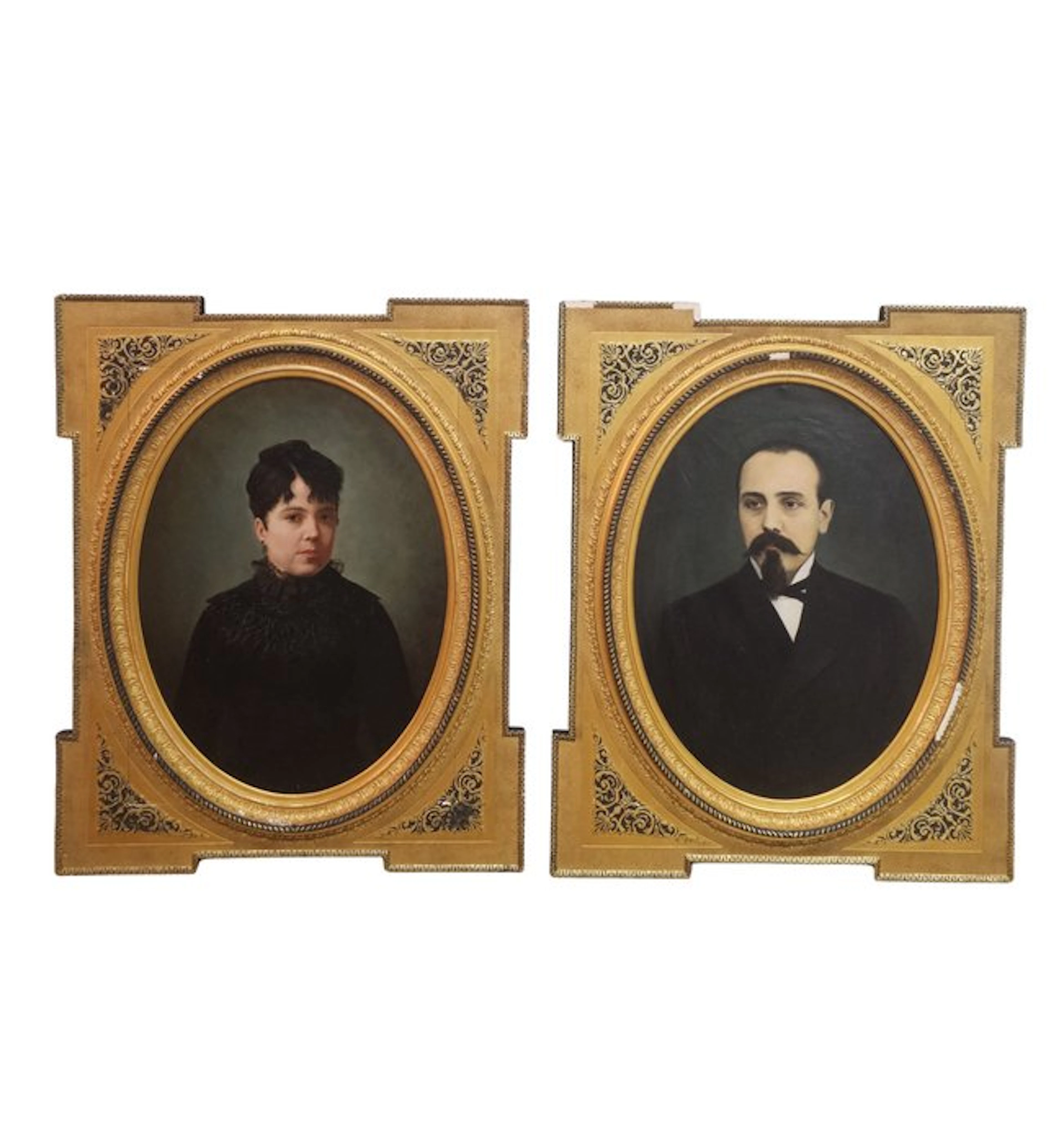 Spanish School (XIX) - Pair Of 19th Century Bourgeois Portraits