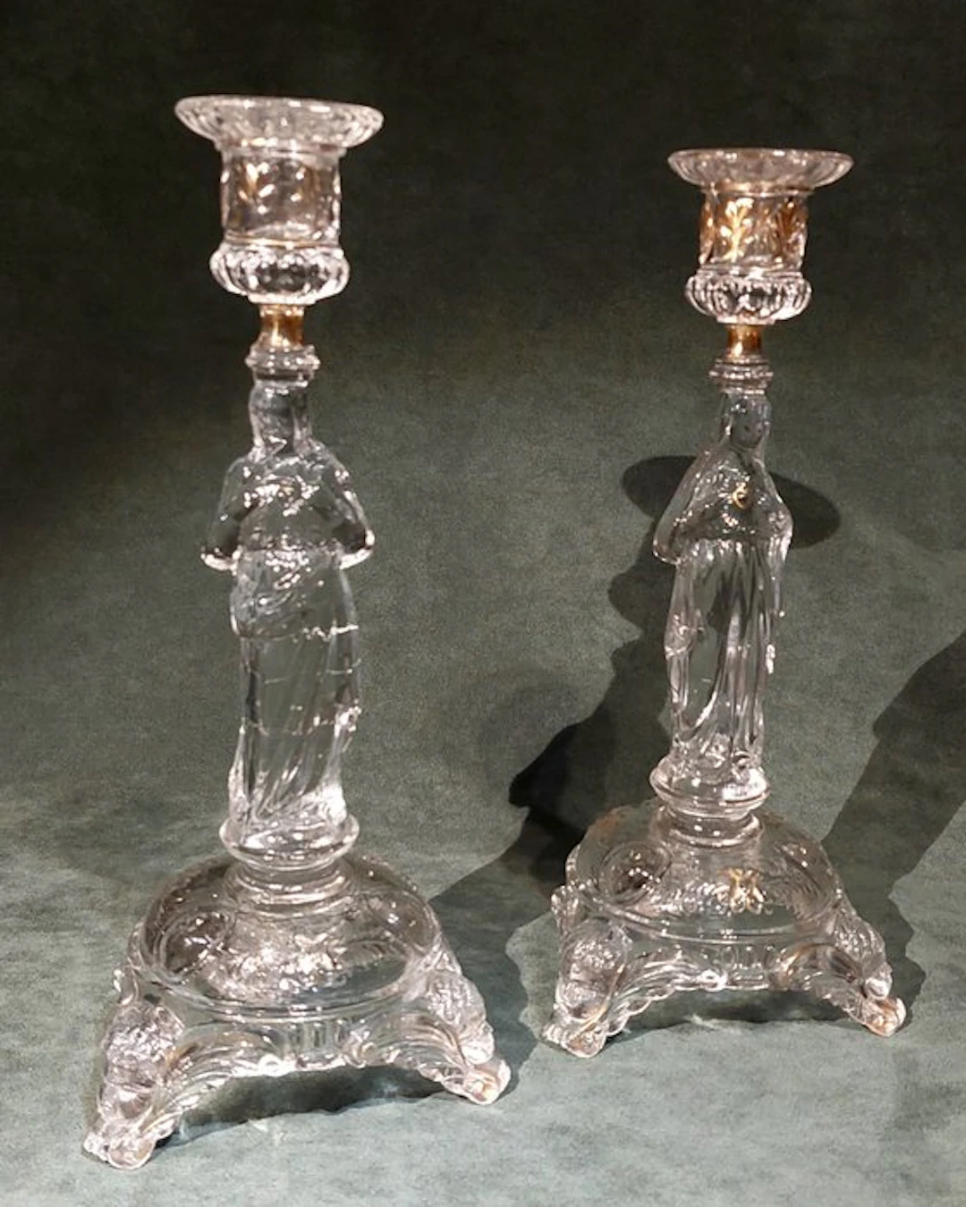 Val Saint Lambert - Candleholder (2) - Glass - "Sacré-Cœur" candlesticks