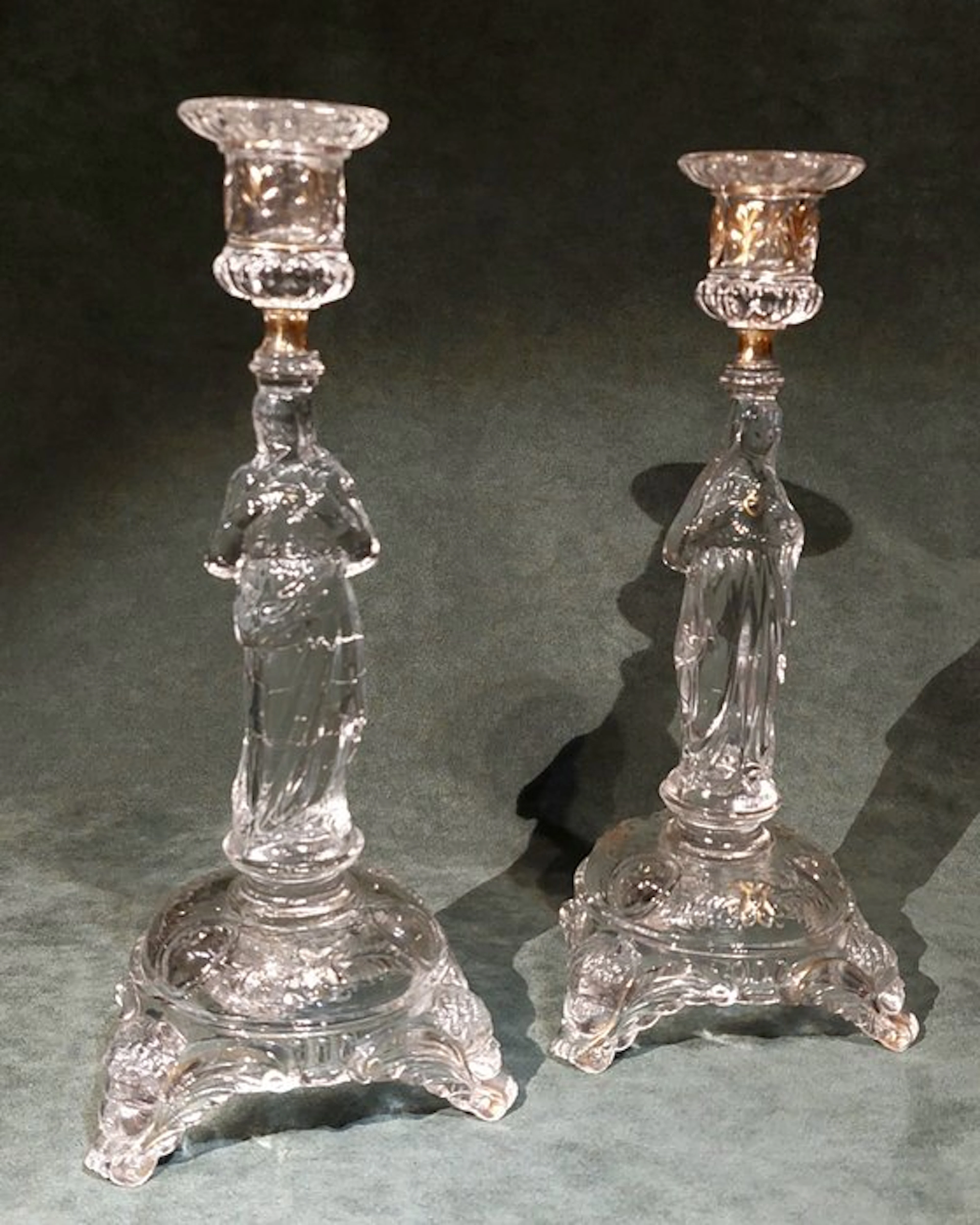 Val Saint Lambert - Candleholder (2) - Glass - "Sacré-Cœur" candlesticks
