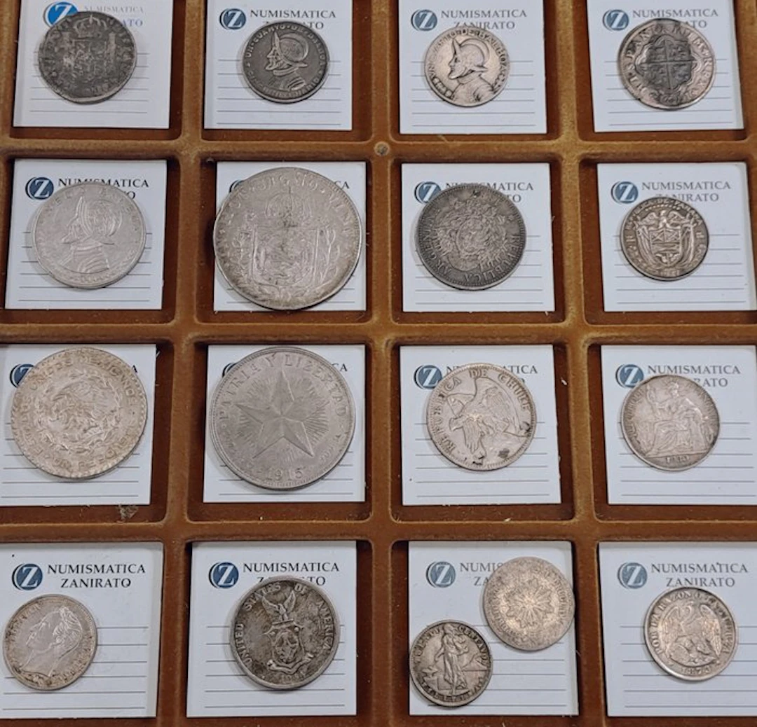 South America - Philippines - Indochina.. Lotto di 17 Monete in argento
