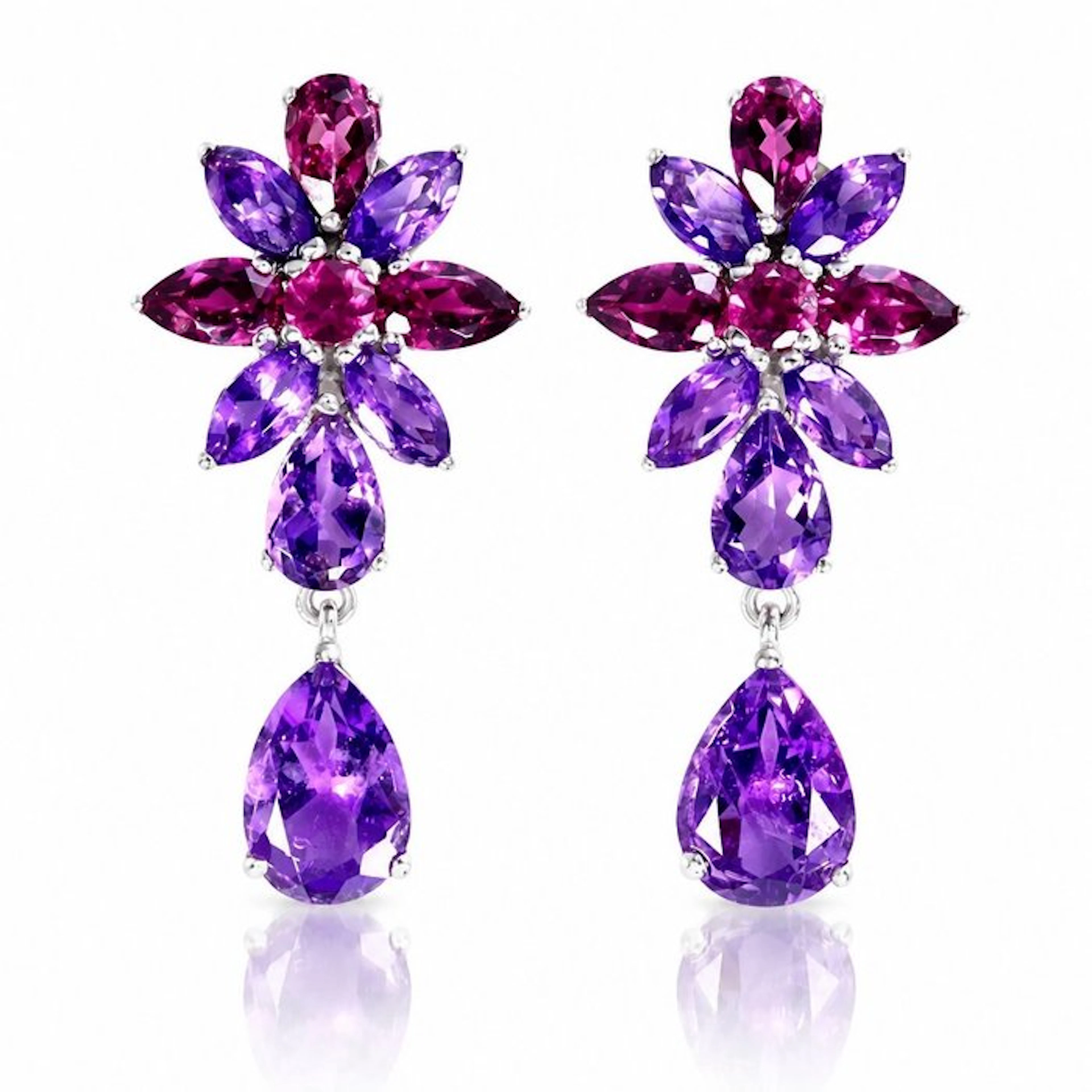 No reserve price - Earrings 925 silver, Amethyst, Rhodolite