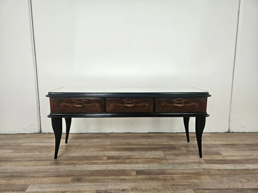 Cabinet - Mahogany hall console with a mirrored top. - Mahogany, Wood, Glass