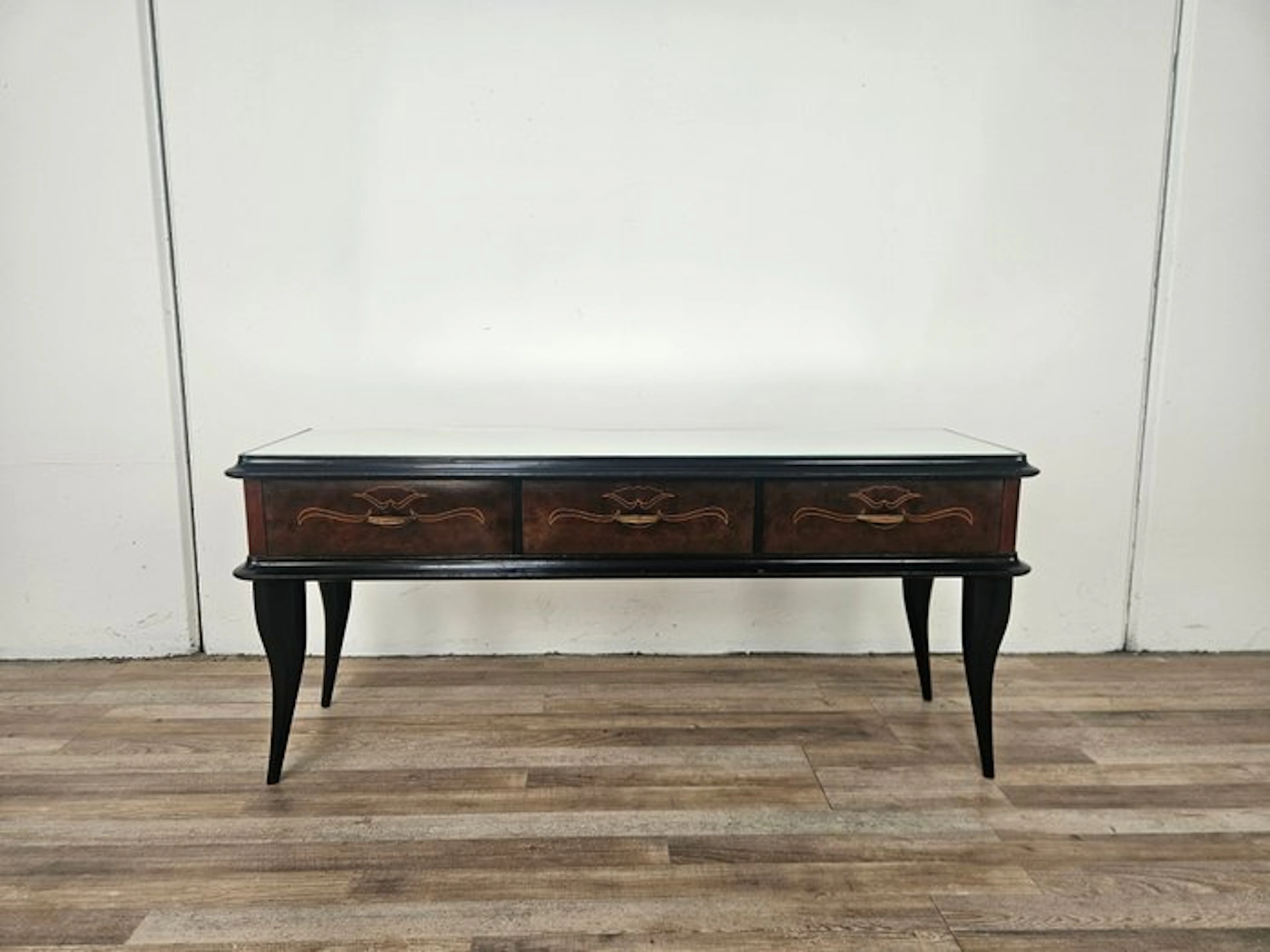 Cabinet - Mahogany hall console with a mirrored top. - Mahogany, Wood, Glass