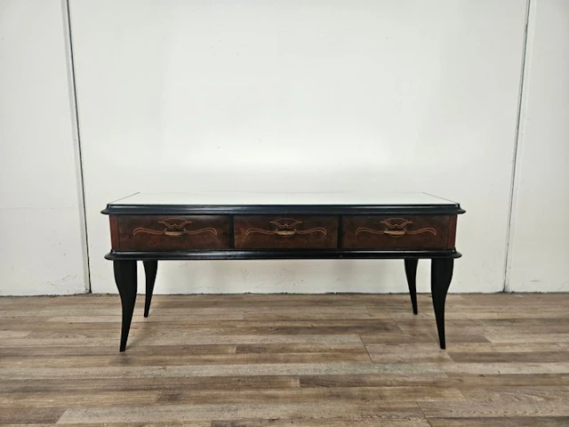 Cabinet - Mahogany hall console with a mirrored top. - Mahogany, Wood, Glass