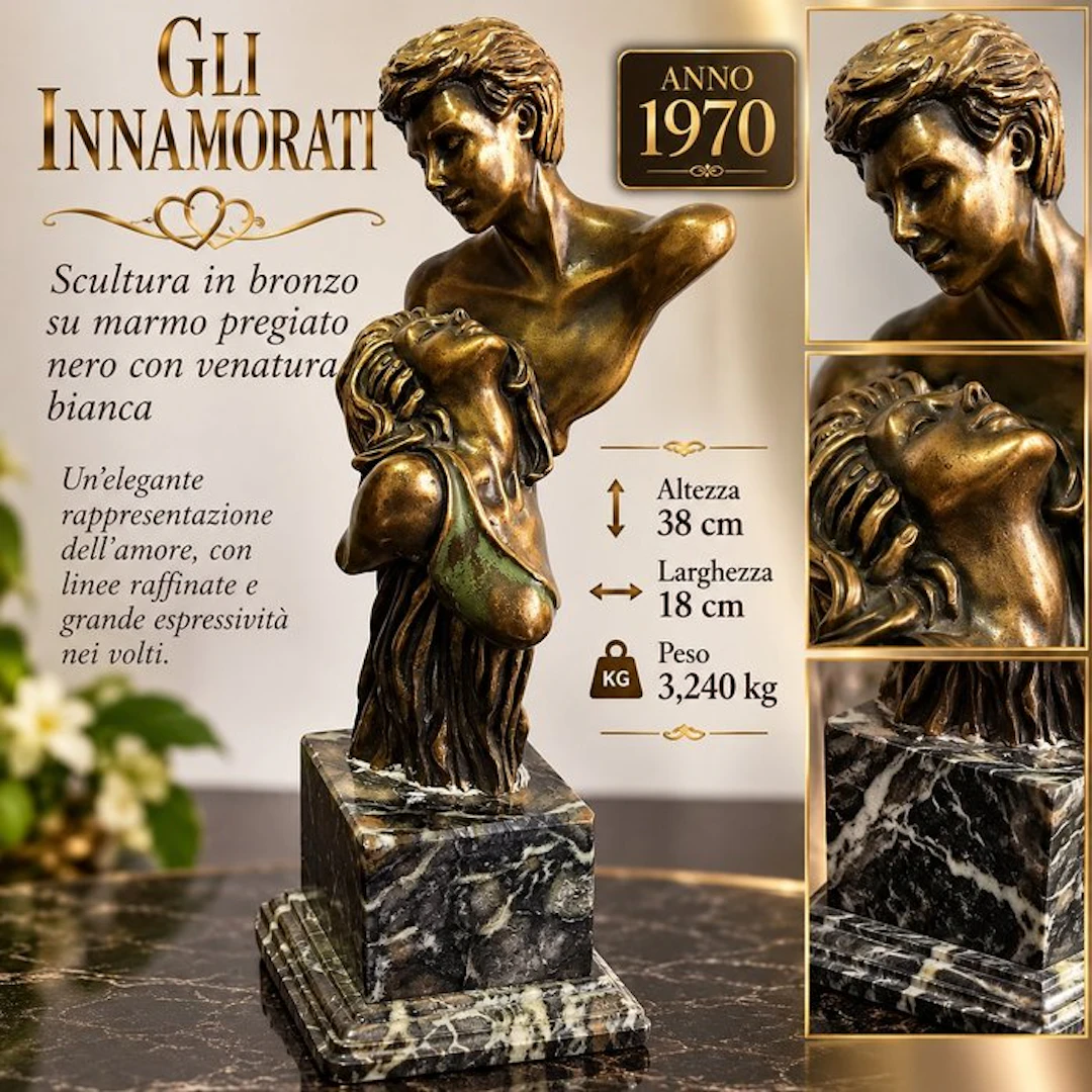 Sculpture, Gli Innamorati – 1970 38 Cm. - 38 cm - Bronze, Marble - 1970
