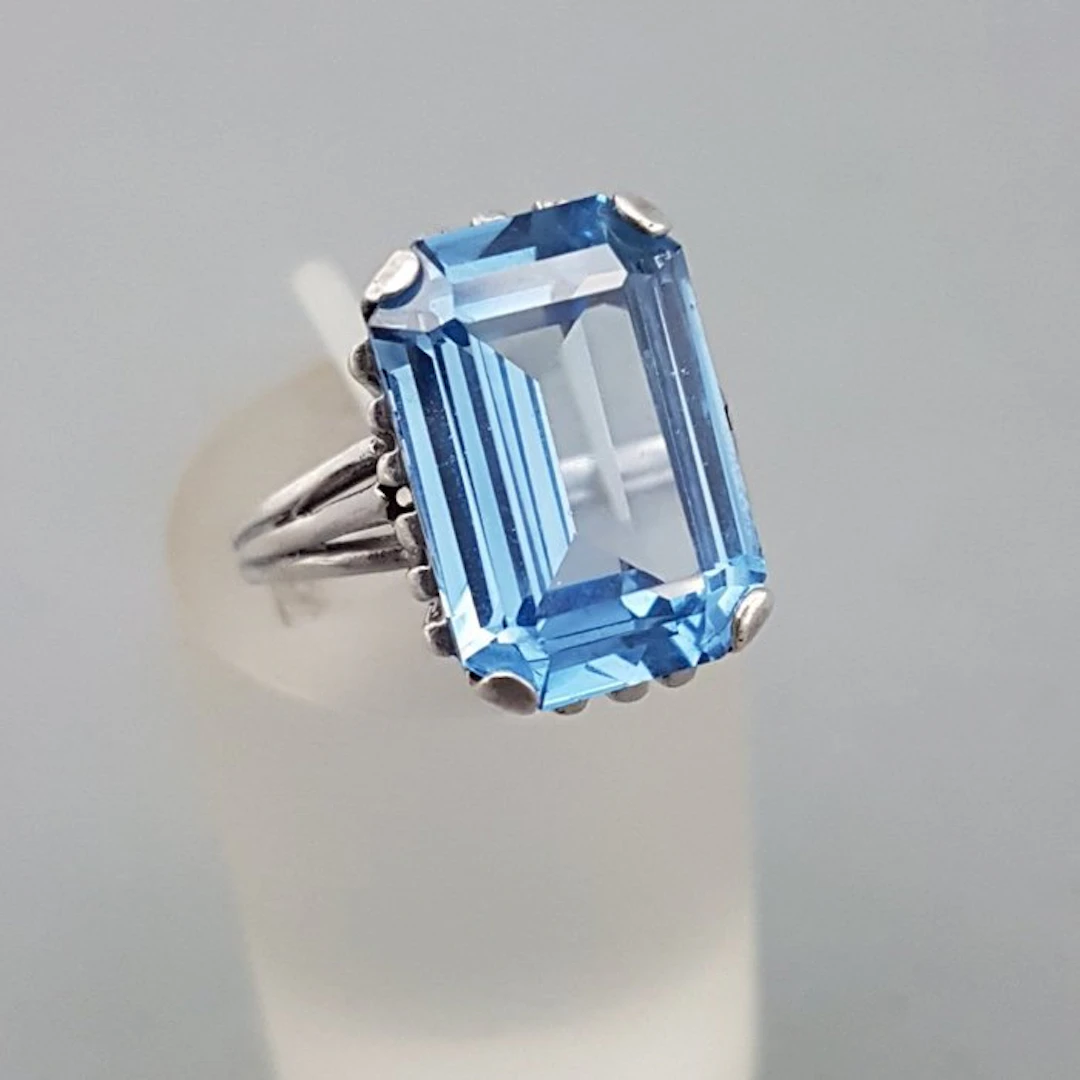 Silver, Art Deco, Blue Spinel (Tested) - Ring - 'Statement' ring.