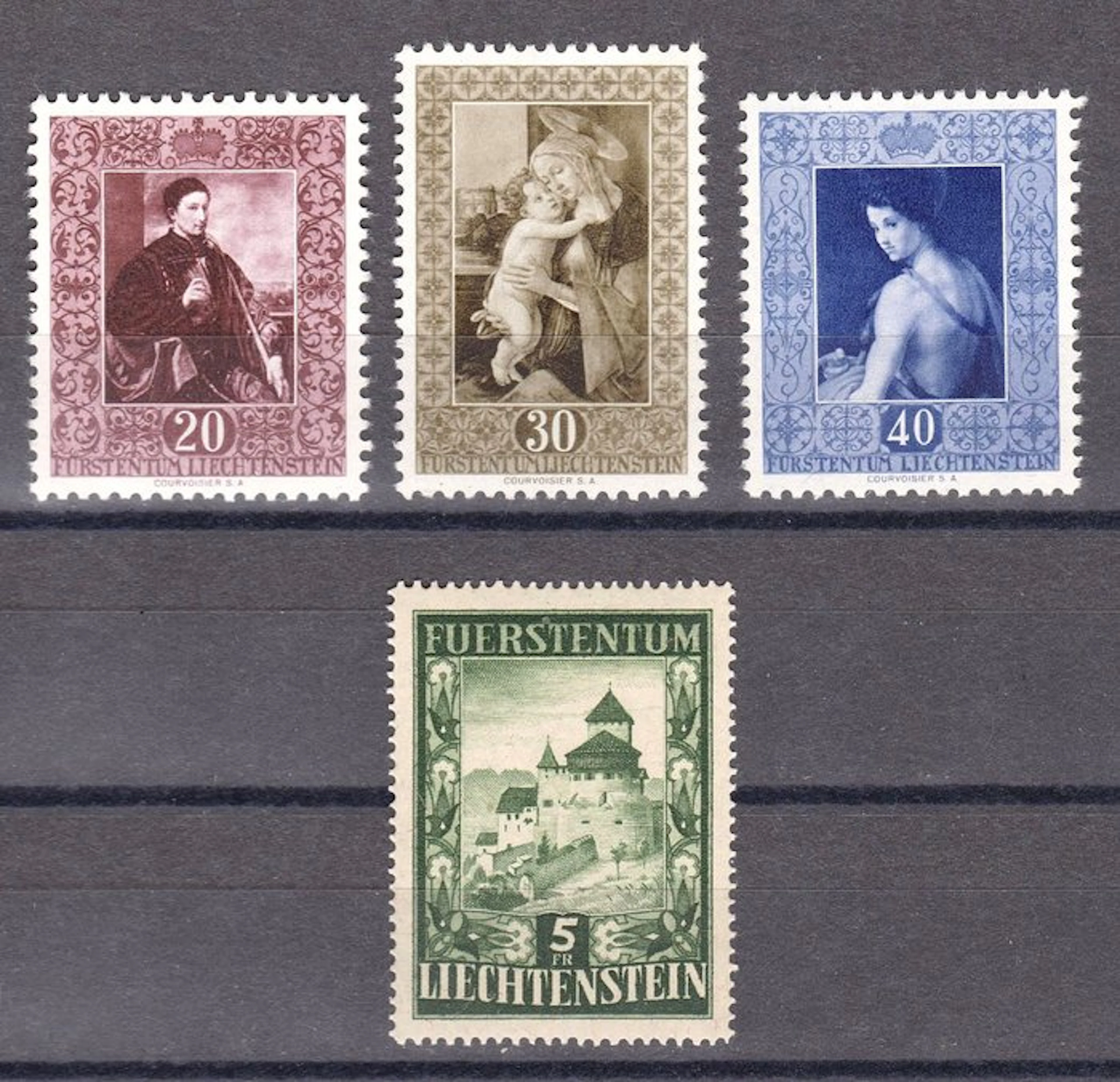 Liechtenstein 1952 - Selection from the 4-stamp issue...