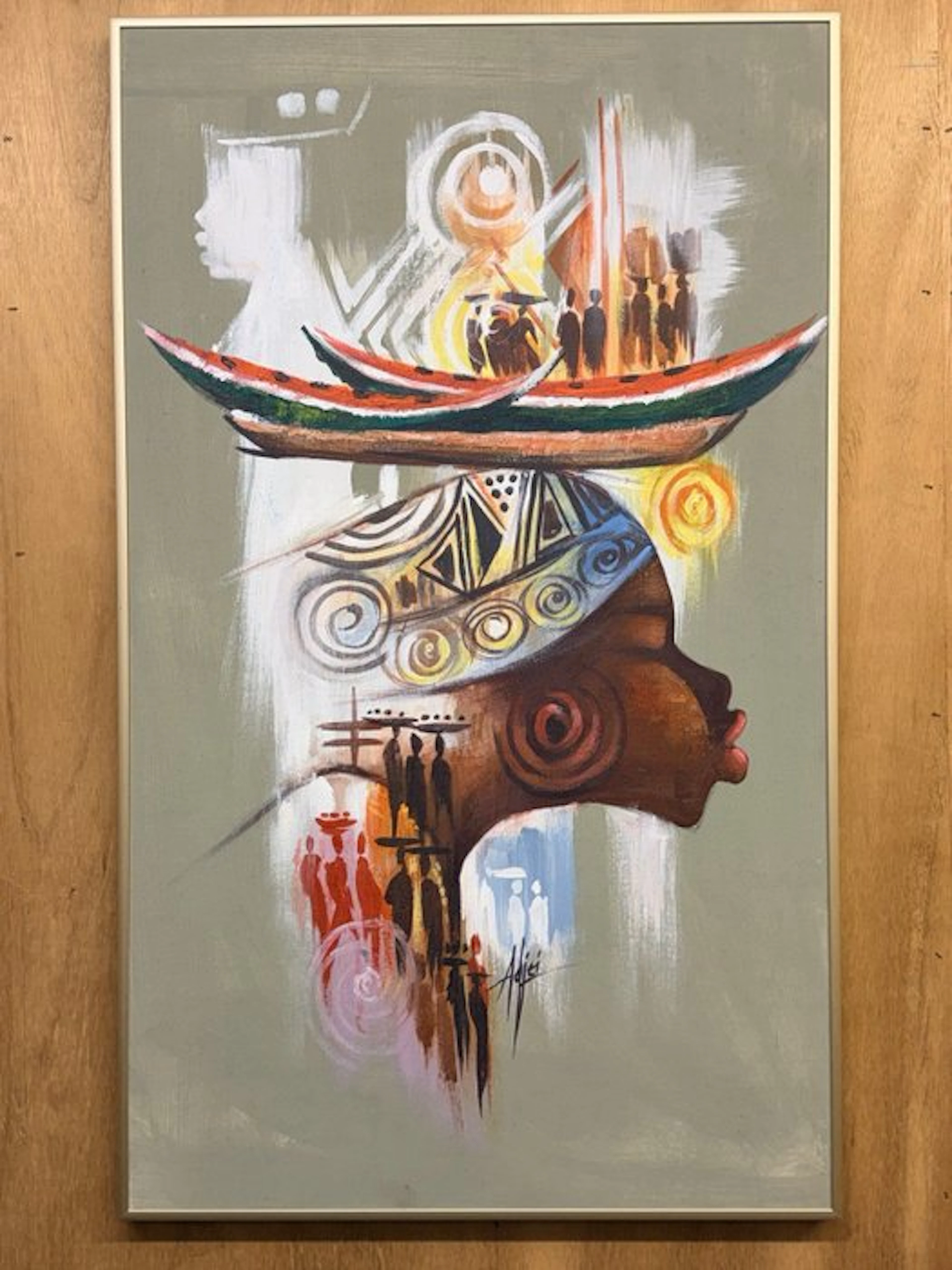African art - Godwin Adjei Sowah "Woman to Market" - Ghana (No reserve price)