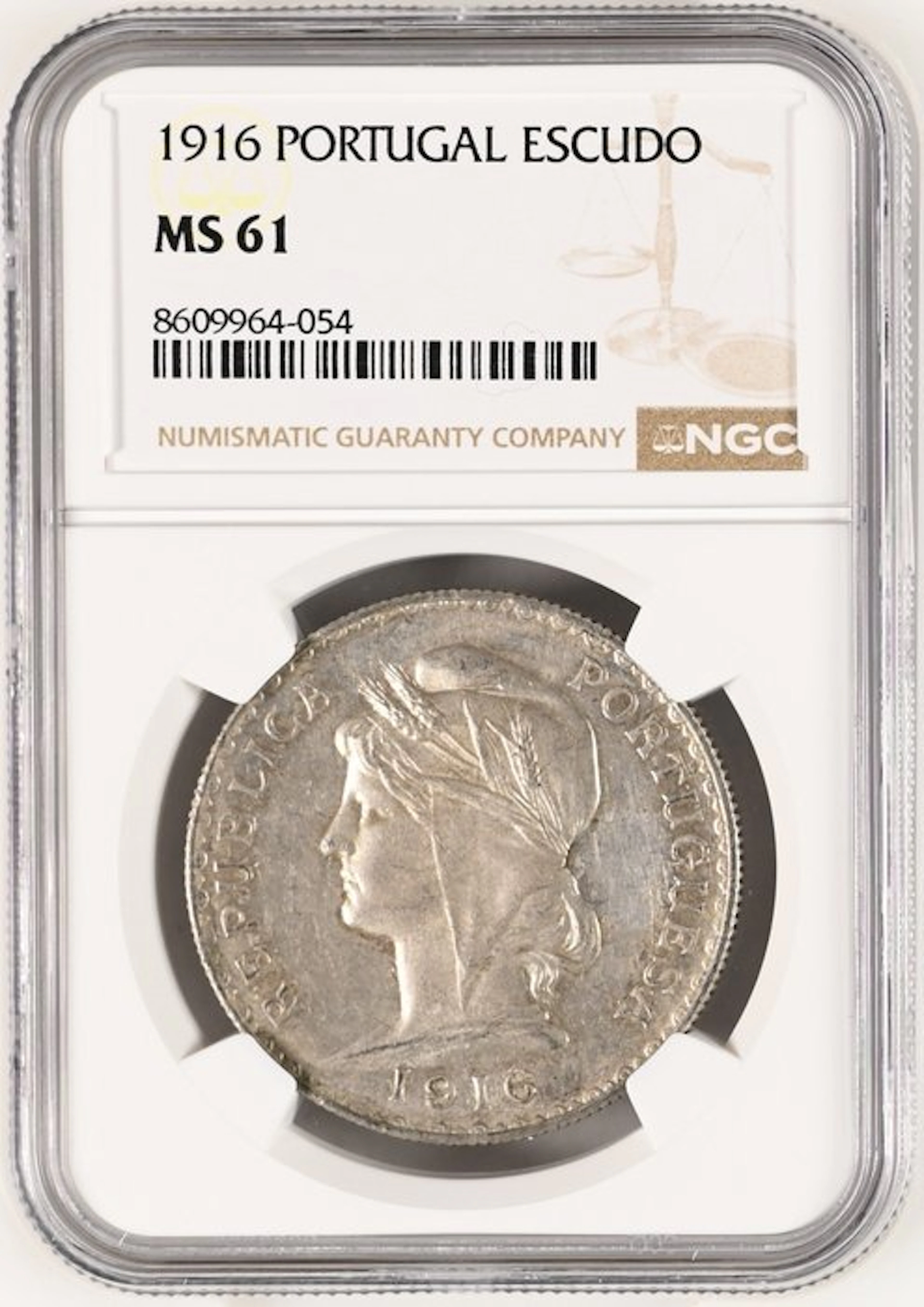 Portugal. 1 Escudo Lisbon mint 1916. NGC as MS 61 (Sin precio de reserva)