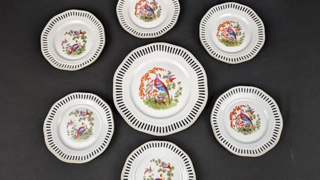 Table service for 6 (7) - Porcelain - Birds of Paradise
