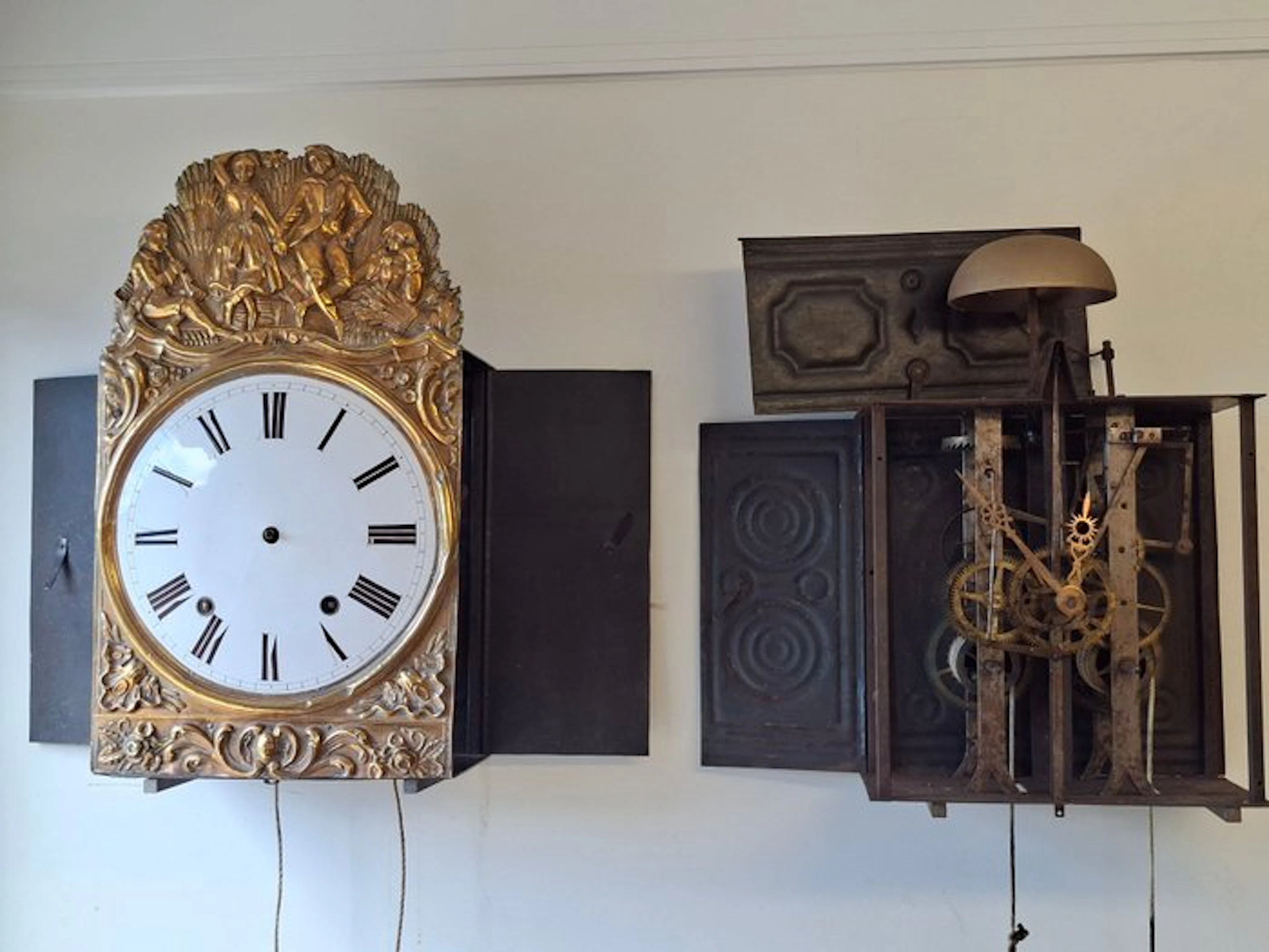 Wall clock (2) - Iron - 1800-1850 - Two Comtoise clocks