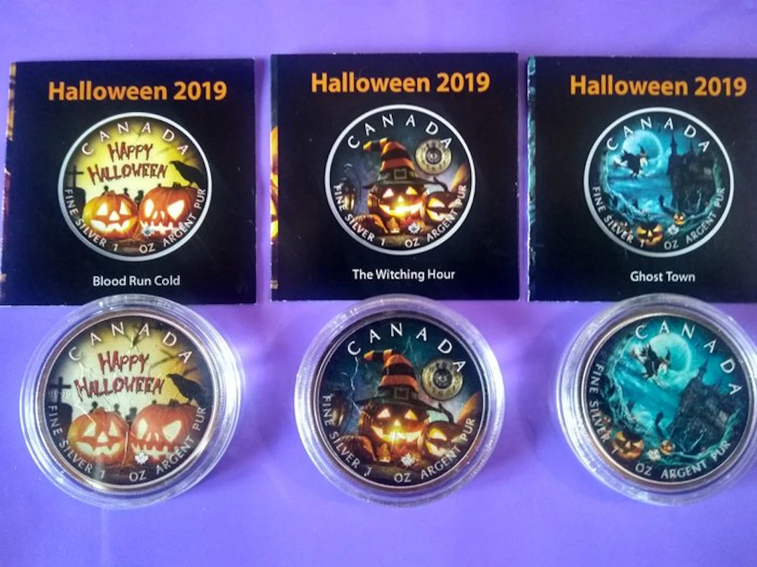 Canada. 5 Dollars 2019, Maple Leaf - Halloween Serie, 3x 1 Oz