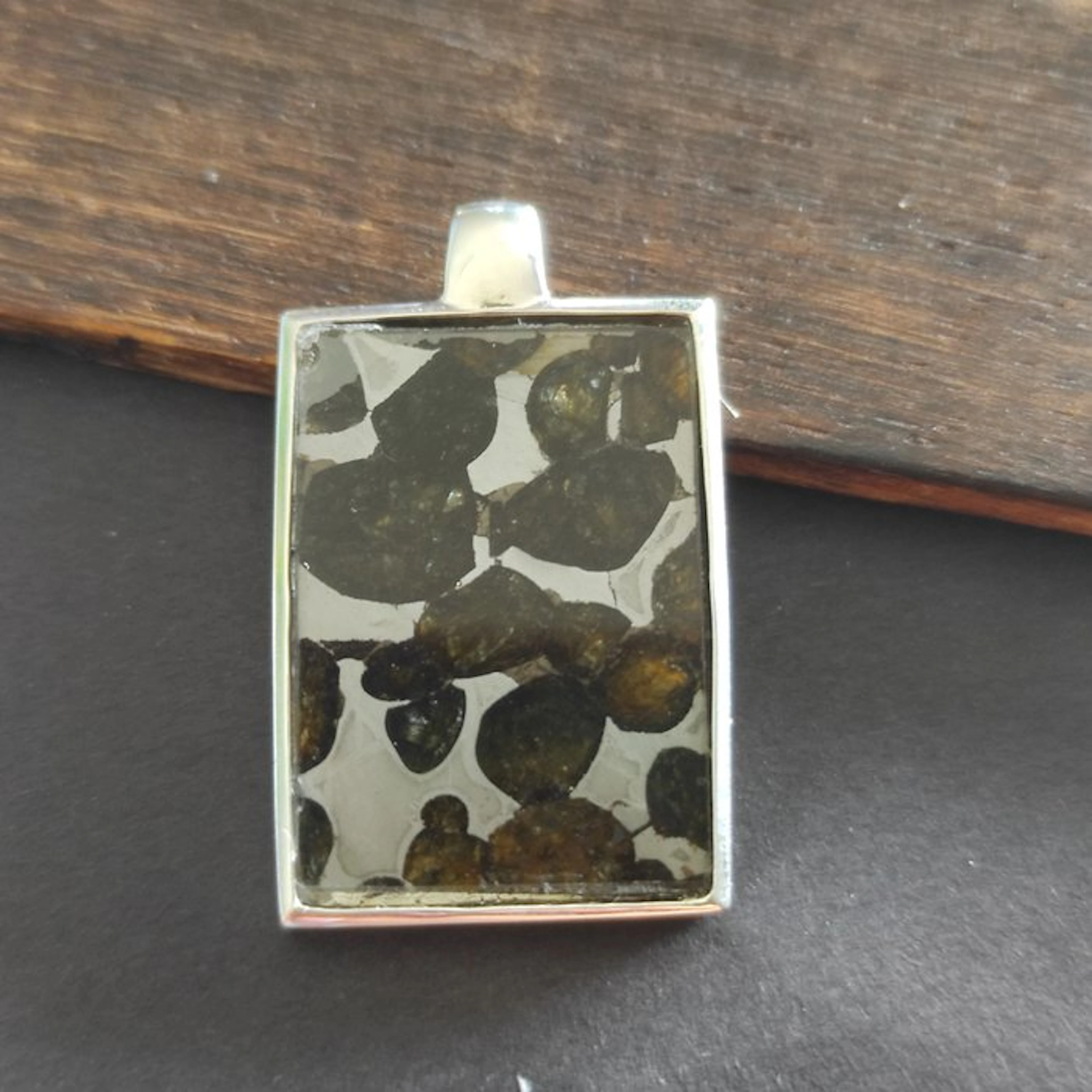 Meteorite Pallasite Sericho Pendant Steel 925 - Height: 3...