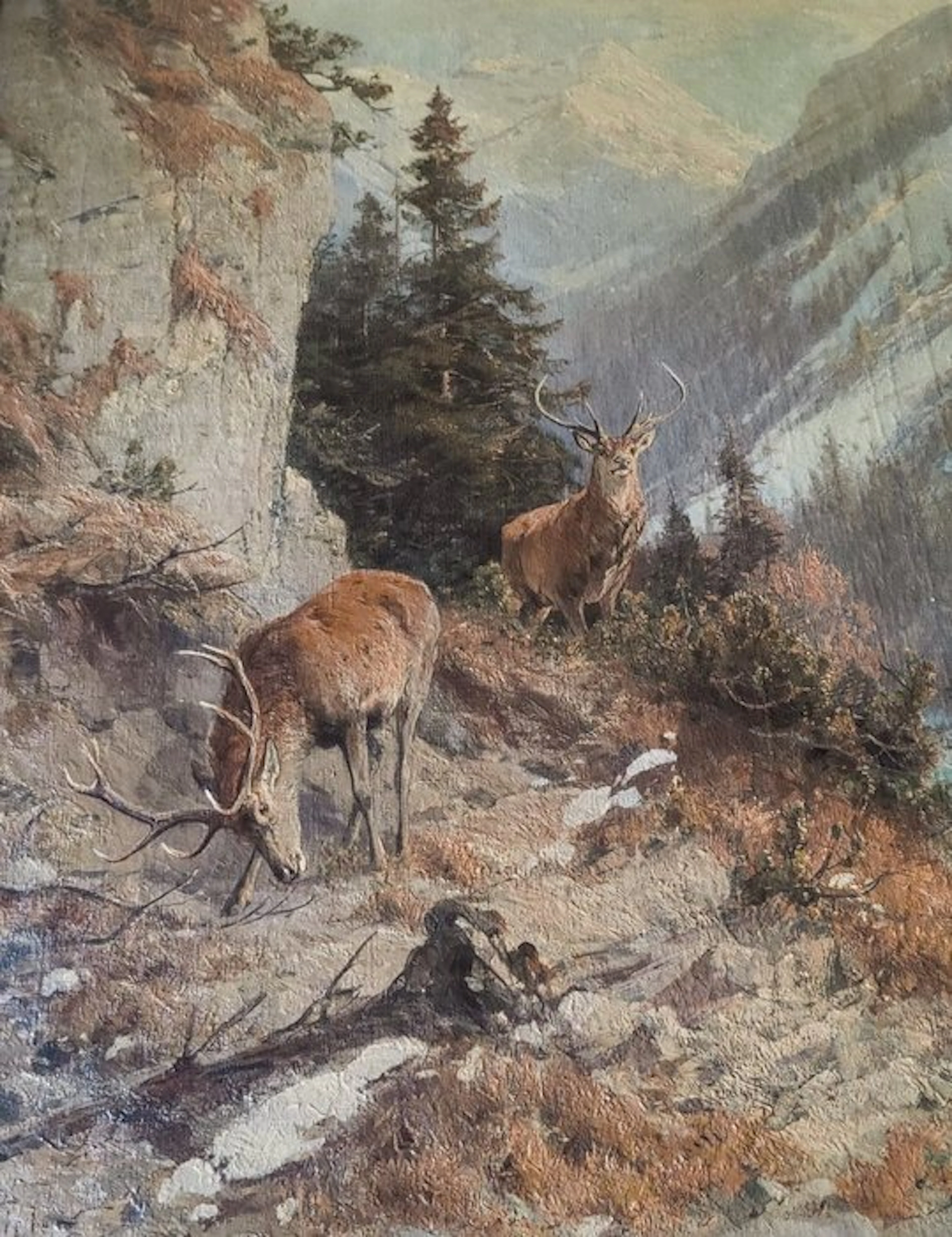 Arthur Thiele (1841-1919) - Sonnenseite Hochgebirge - Hirsche