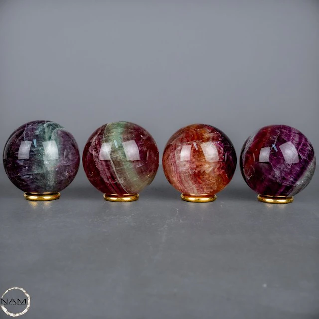 Exclusive Fluorite Set – Rainbow Fluorite Spheres- 1200.12 g - (4)