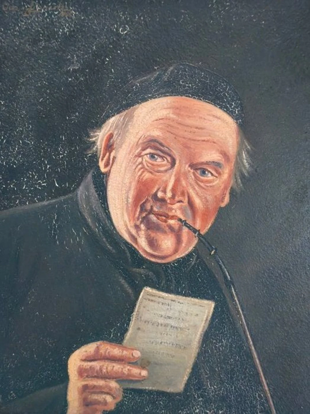 Otto Linnertz (XIX-XX), after - Ritratto di ecclesiastico con pipa