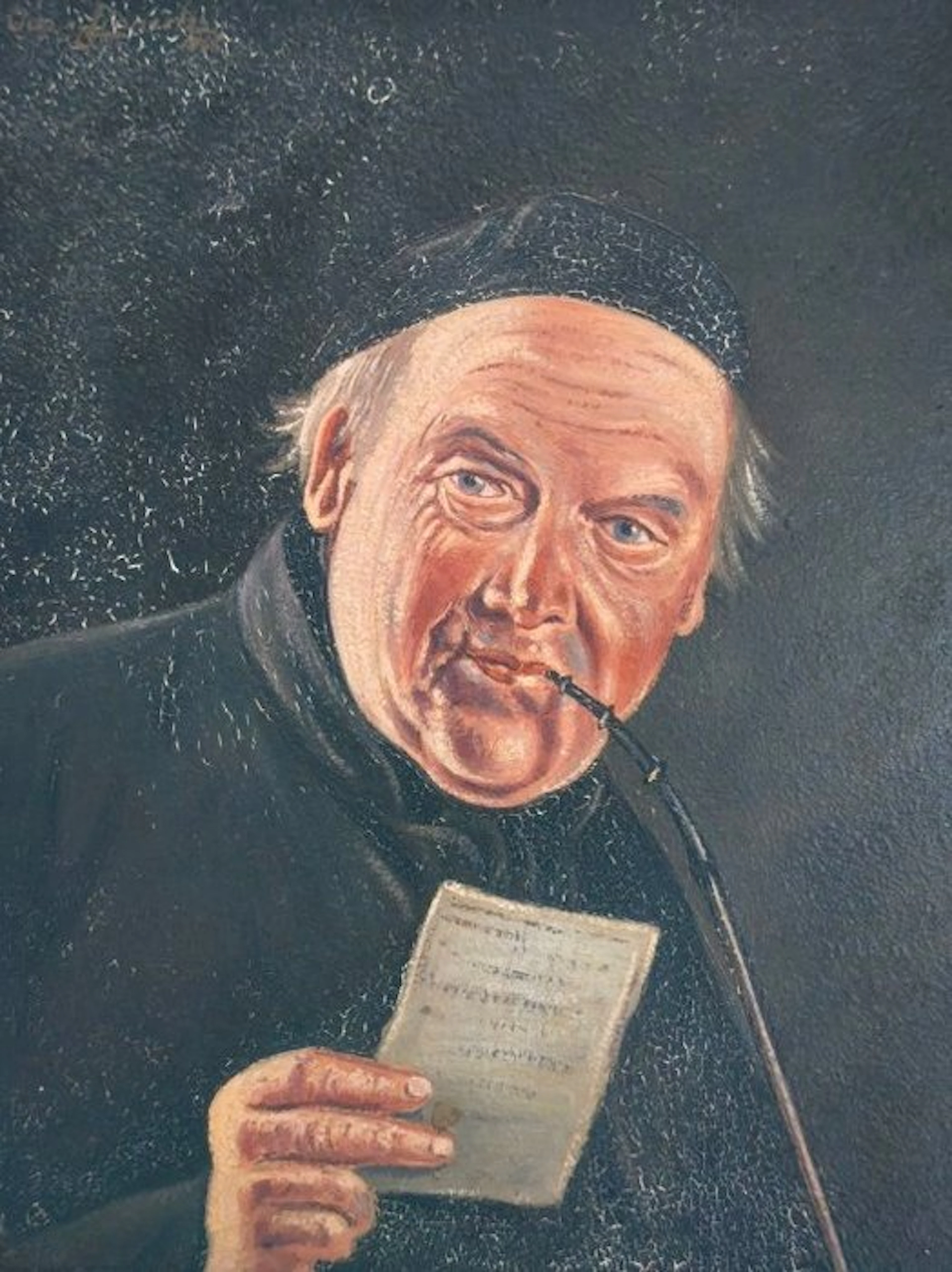 Otto Linnertz (XIX-XX), after - Ritratto di ecclesiastico con pipa