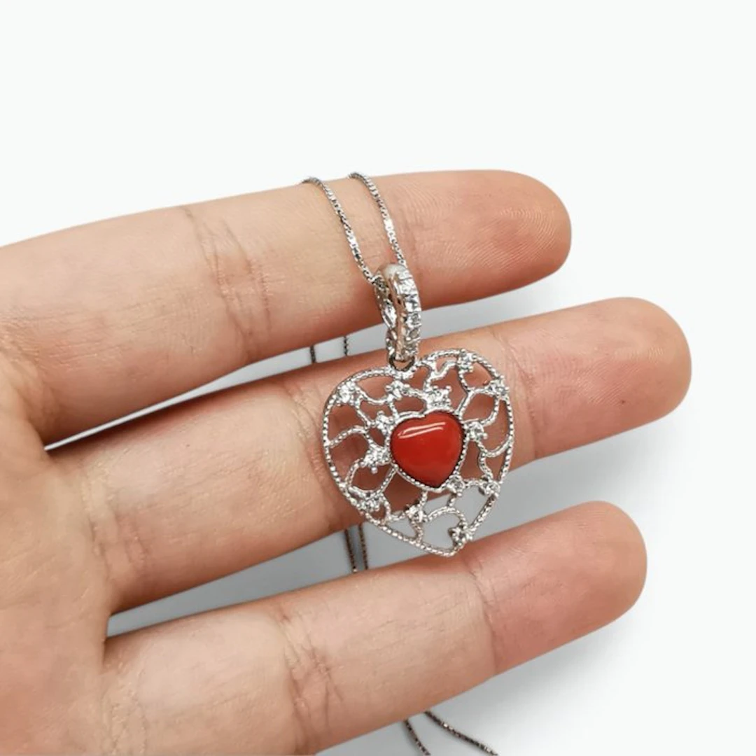 Coral - Sterling Silver 925 - Necklace with pendant - Italian craftsmanship