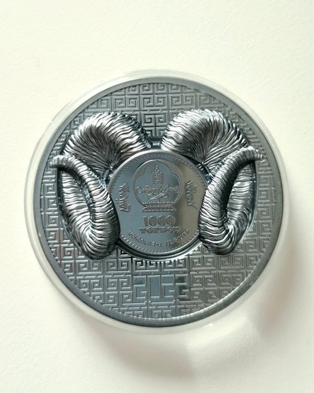 Mongolia. 1000 Togrog 2022 Magnificent Argali, 2 Oz