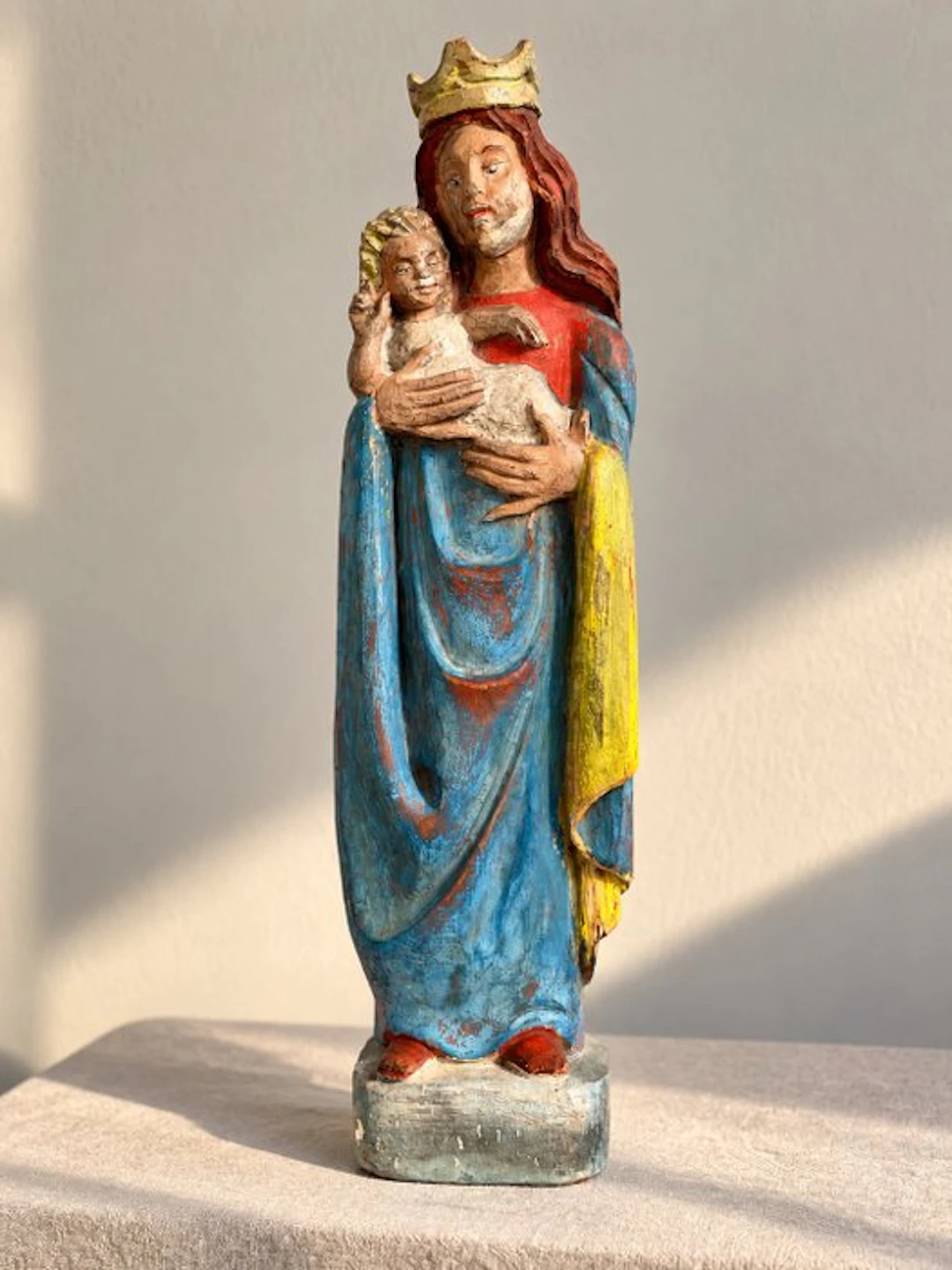 Sculpture, Vierge à l'Enfant - 38.5 cm - Wood