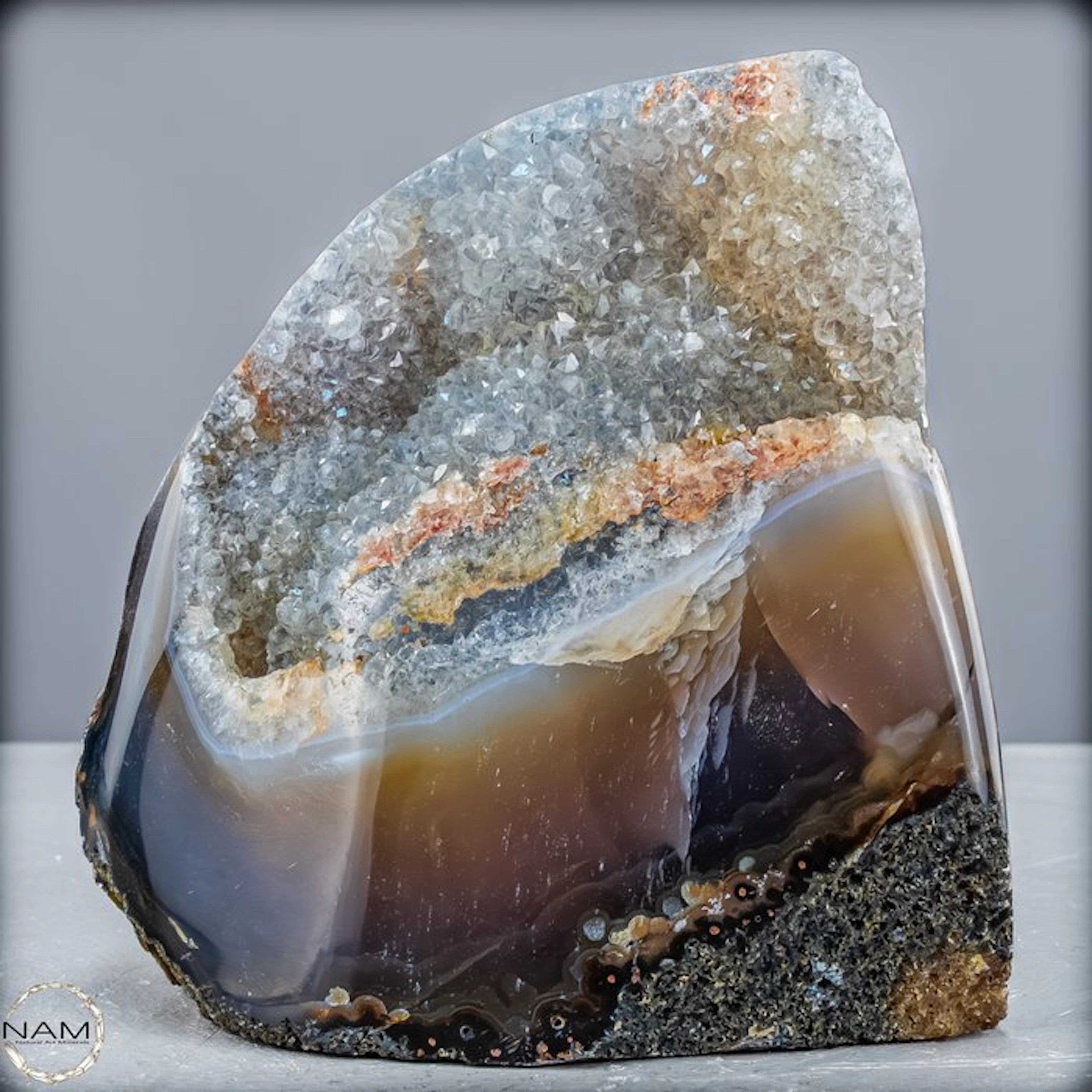 Brown agate freeform with druzy – an earthy