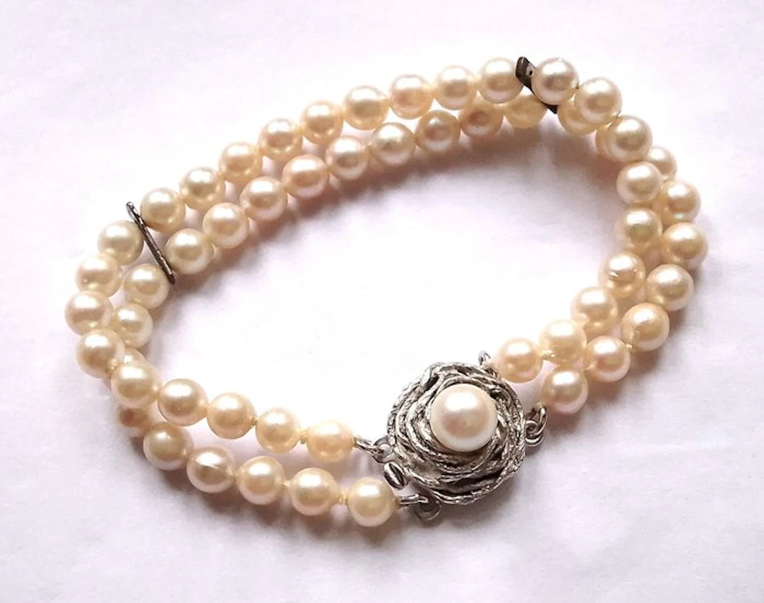 No reserve price - Bead bracelet 925 silver - Akoya pearls - 2-row