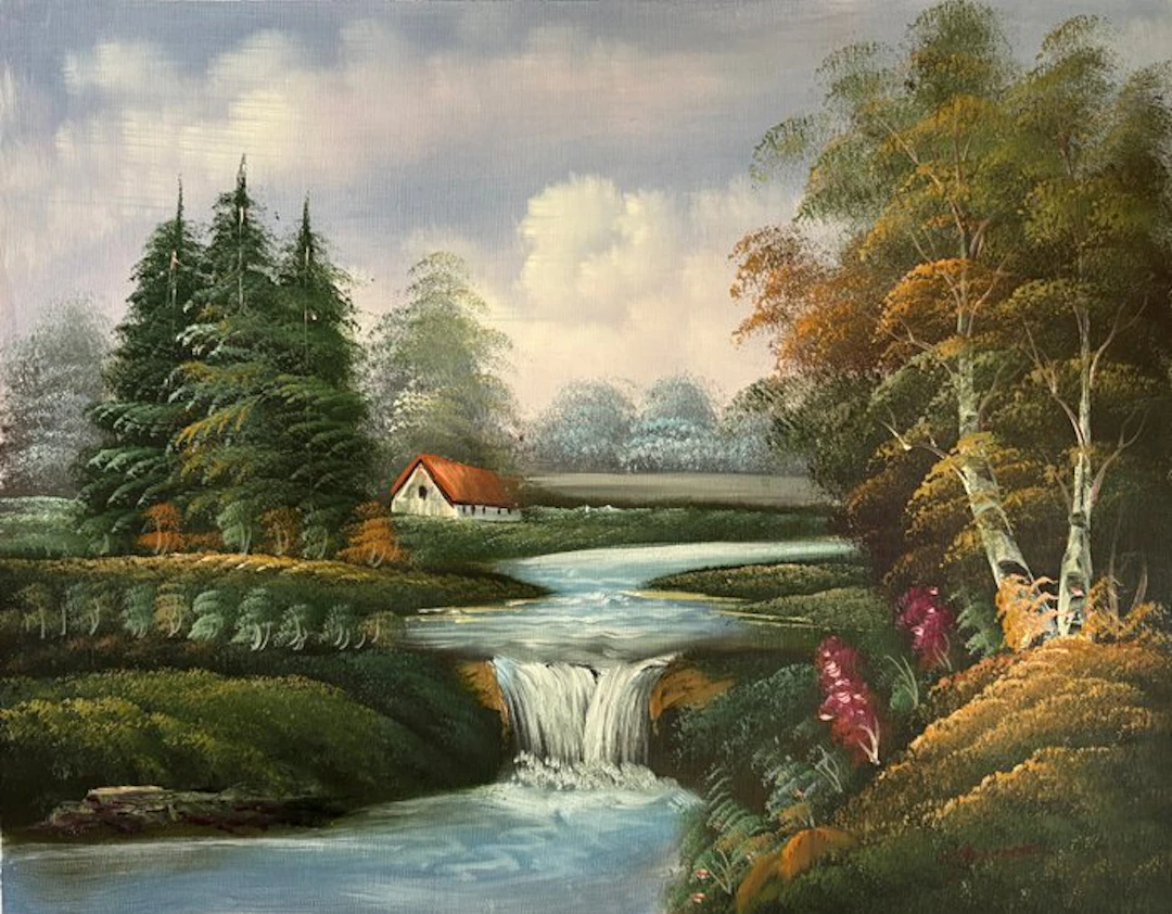 European school (XIX) - Fermette au bord du lac