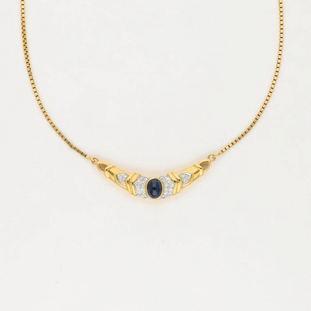 Necklace with pendant - 18 kt. Yellow gold Sapphire - Diamond