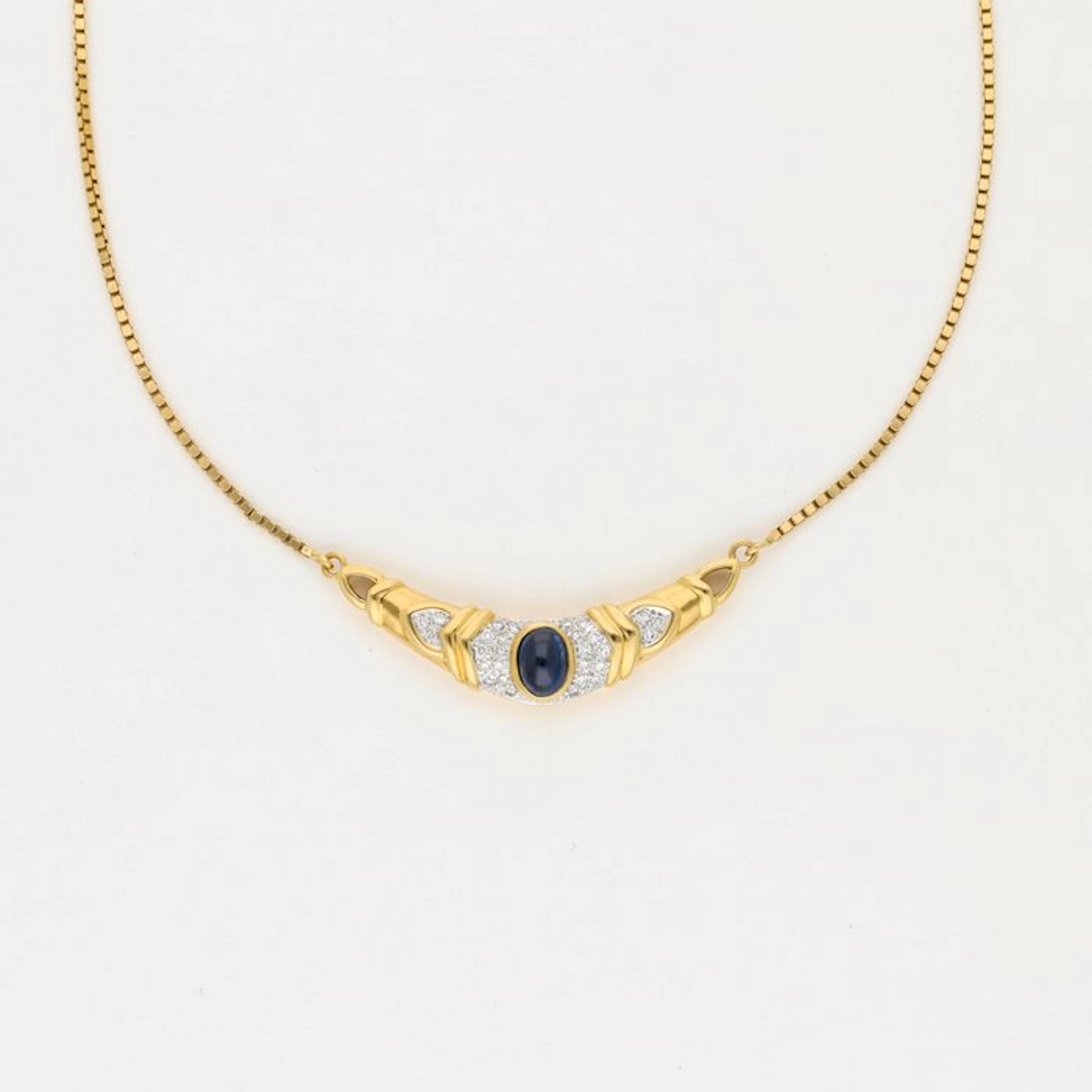 Necklace with pendant - 18 kt. Yellow gold Sapphire - Diamond