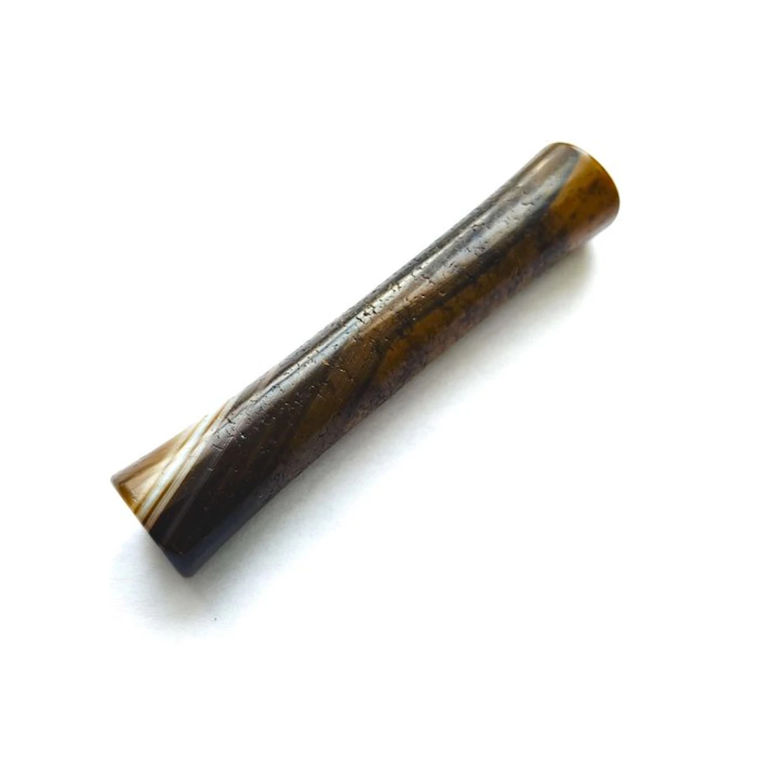 Ancient Tibetan / Nepalese Natural Banded Agate Cylinder Bead Talisman - 66 mm