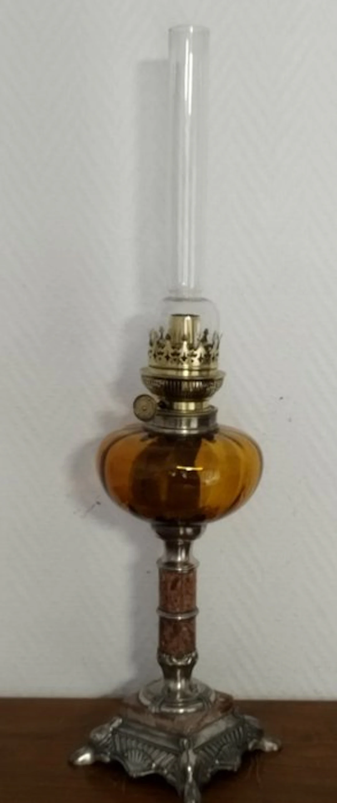 Chamberstick - Bronze, Enamel, Glass, Marble - kerosene lamp