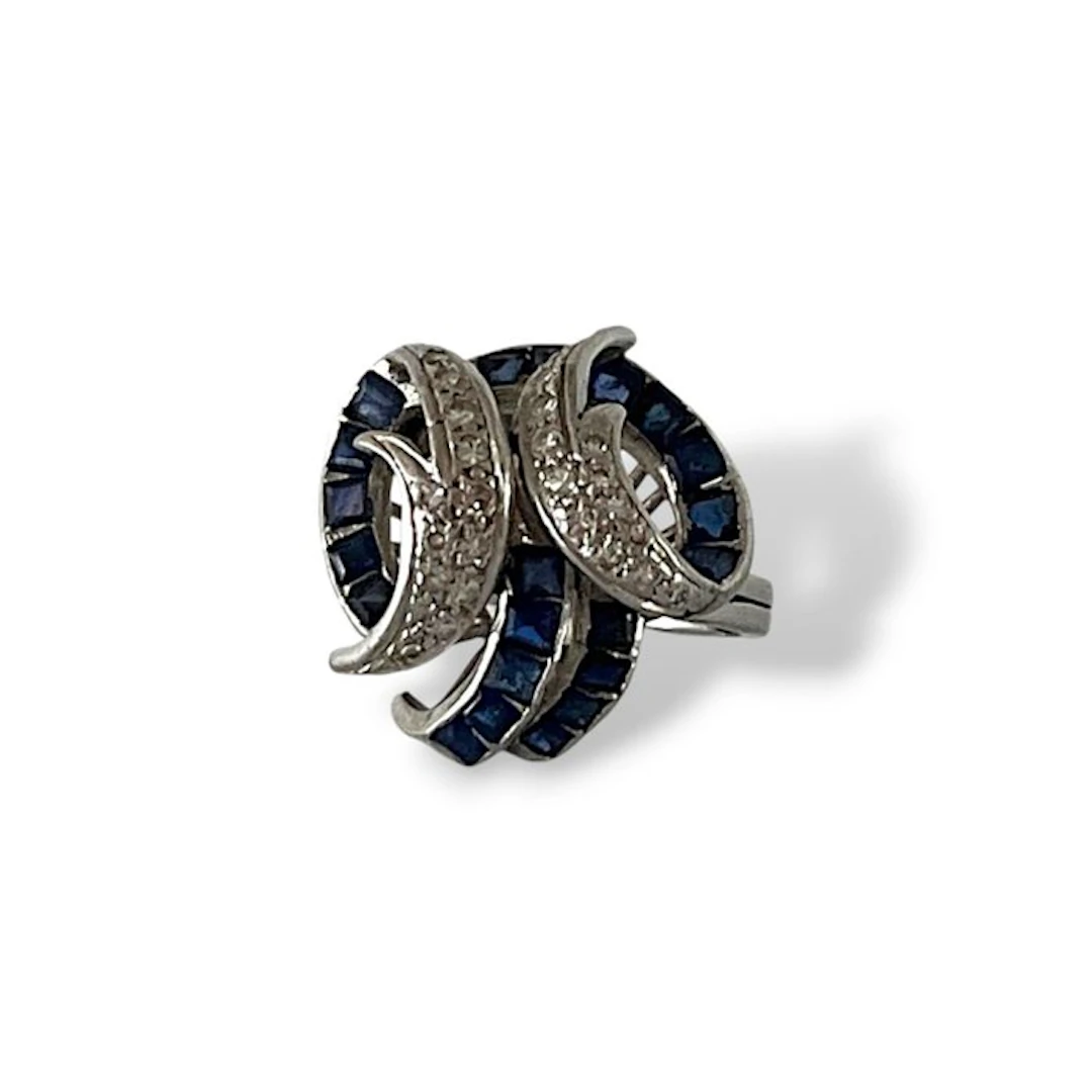 Cocktail ring - 15 kt. White gold - 1.22ct. tw. Diamond (Natural) - Sapphire