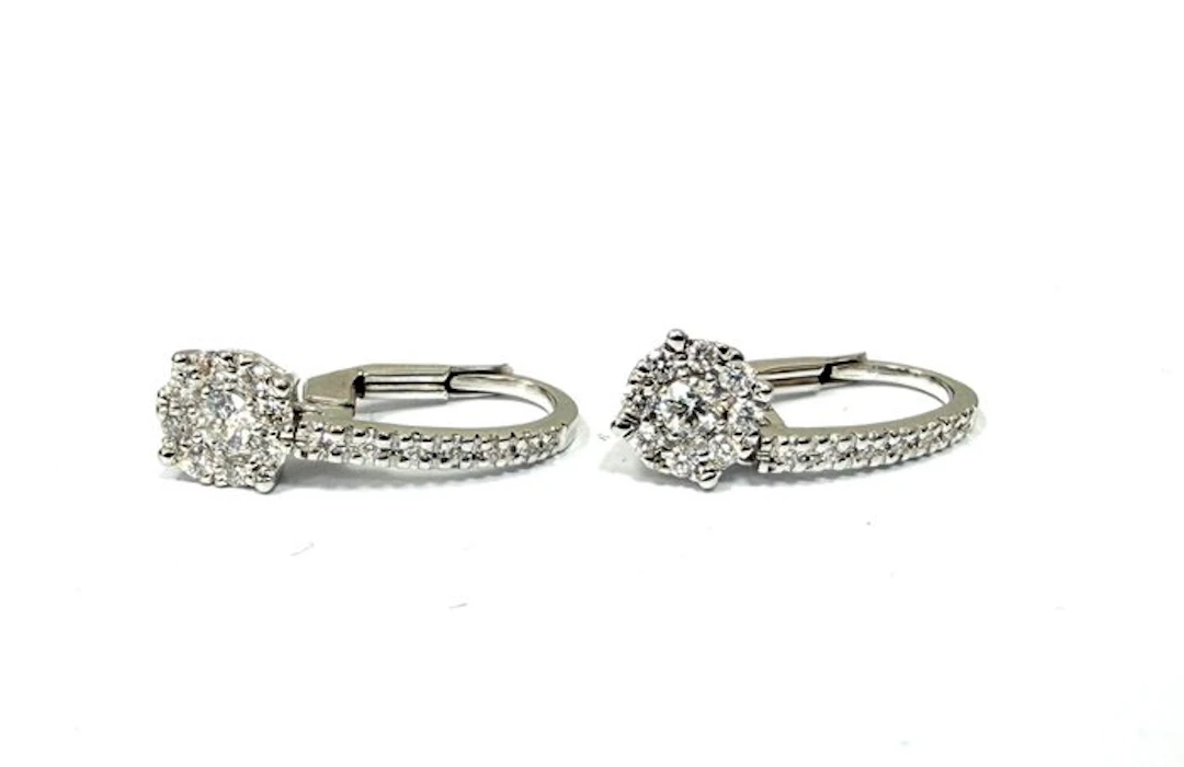 Earrings - 18 kt. White gold - 0.95ct. tw. Diamond (Natural) - Made in Italy