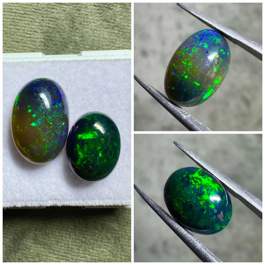 Set of 2 natural Ethiopian black opals - 5.04 carats Cabochons- 1.01 g - (2)