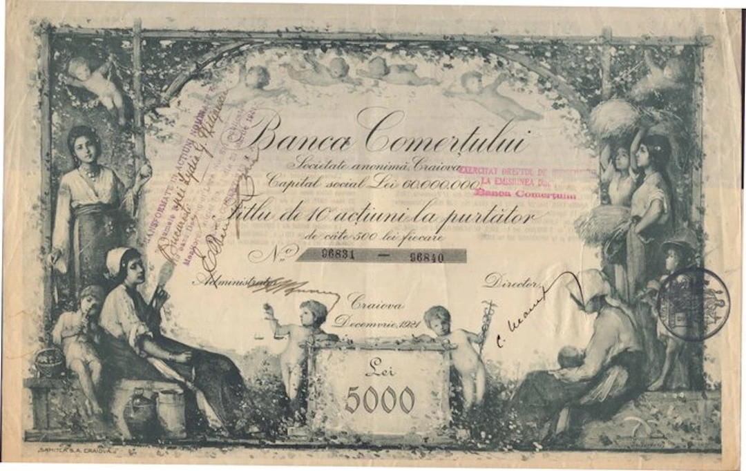 Romania. Banca Comertului 1921 (No reserve price)