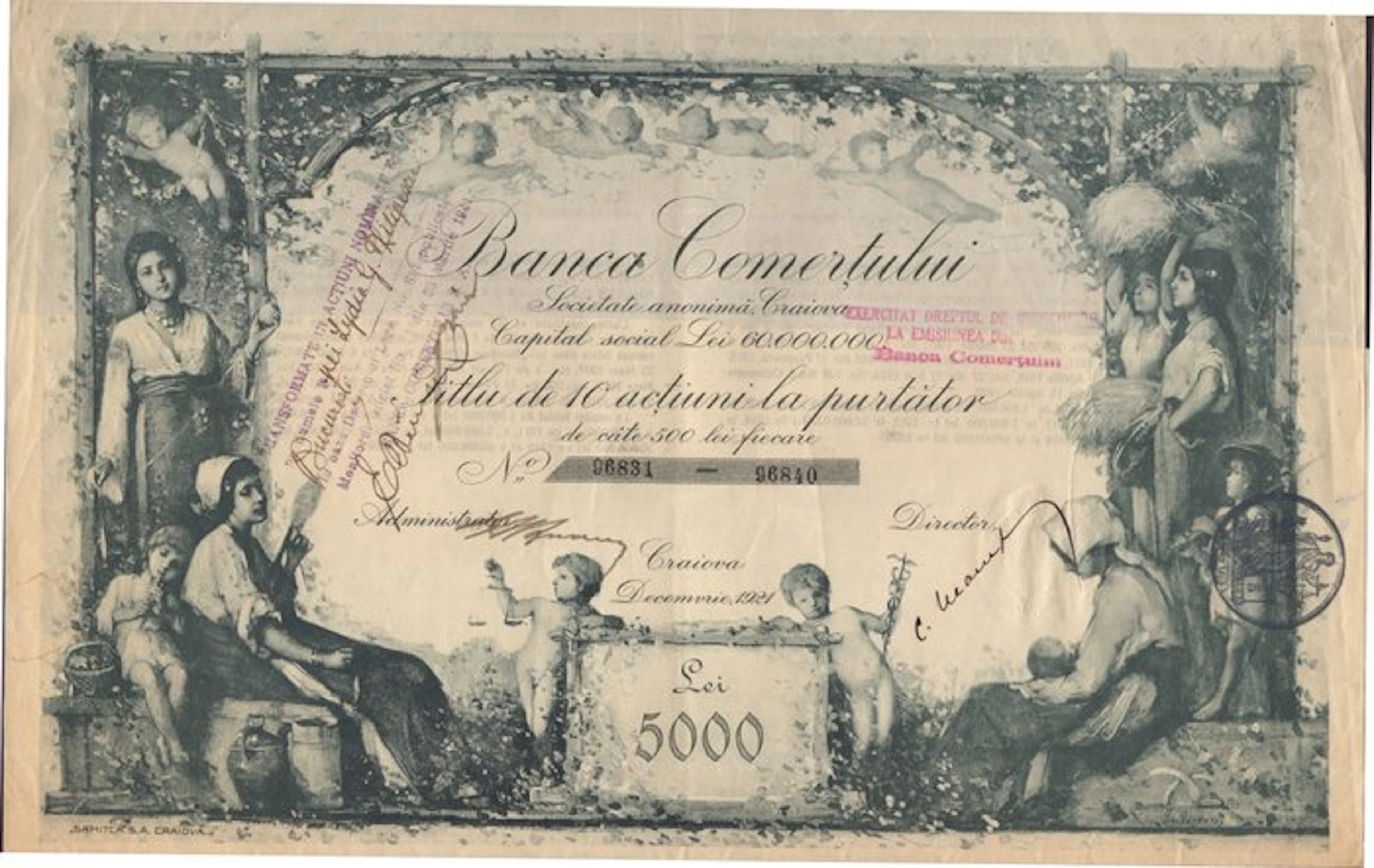 Romania. Banca Comertului 1921 (No reserve price)