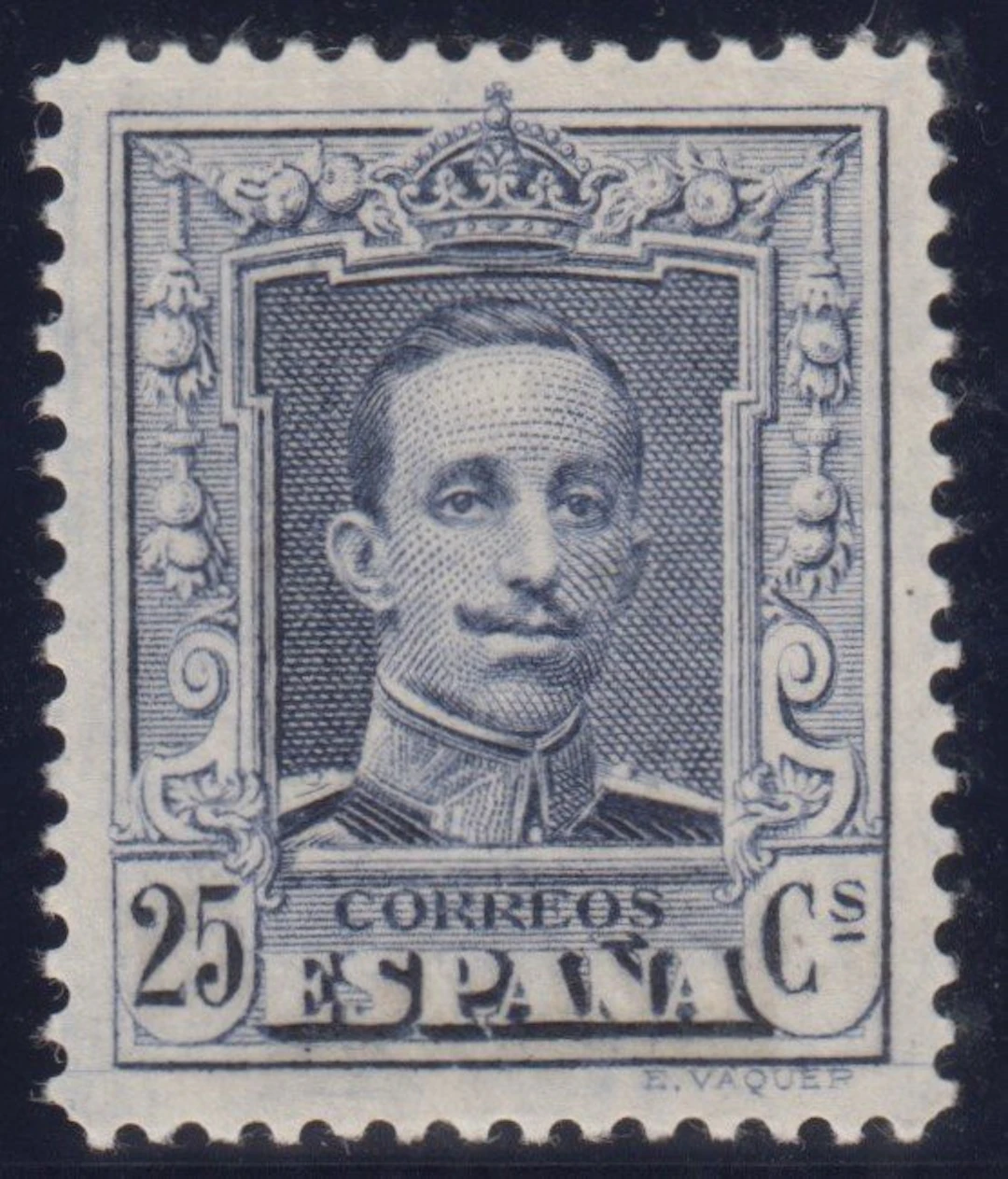 Spain 1922/1930 - Alfonso XIII. Vaquer type. 25 cents, blue. - No expendidos 24